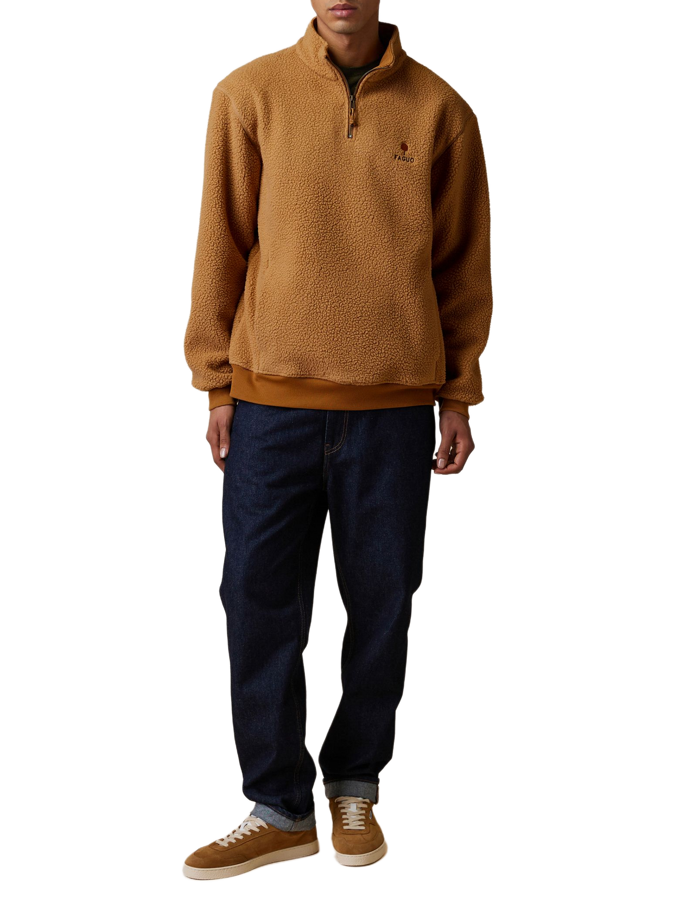 Fleece mit Stehkragen und Reißverschluss uni FAGUO Braun