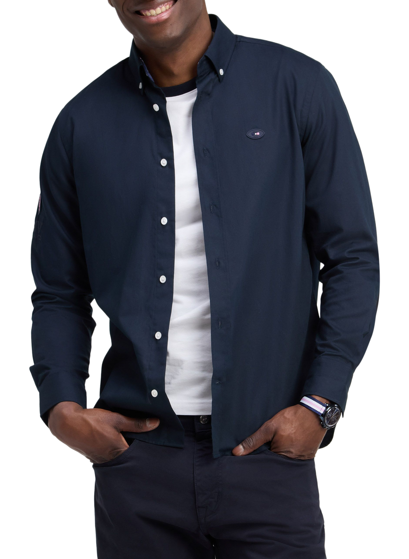 Chemise droite col boutonné en coton EDEN PARK Bleu