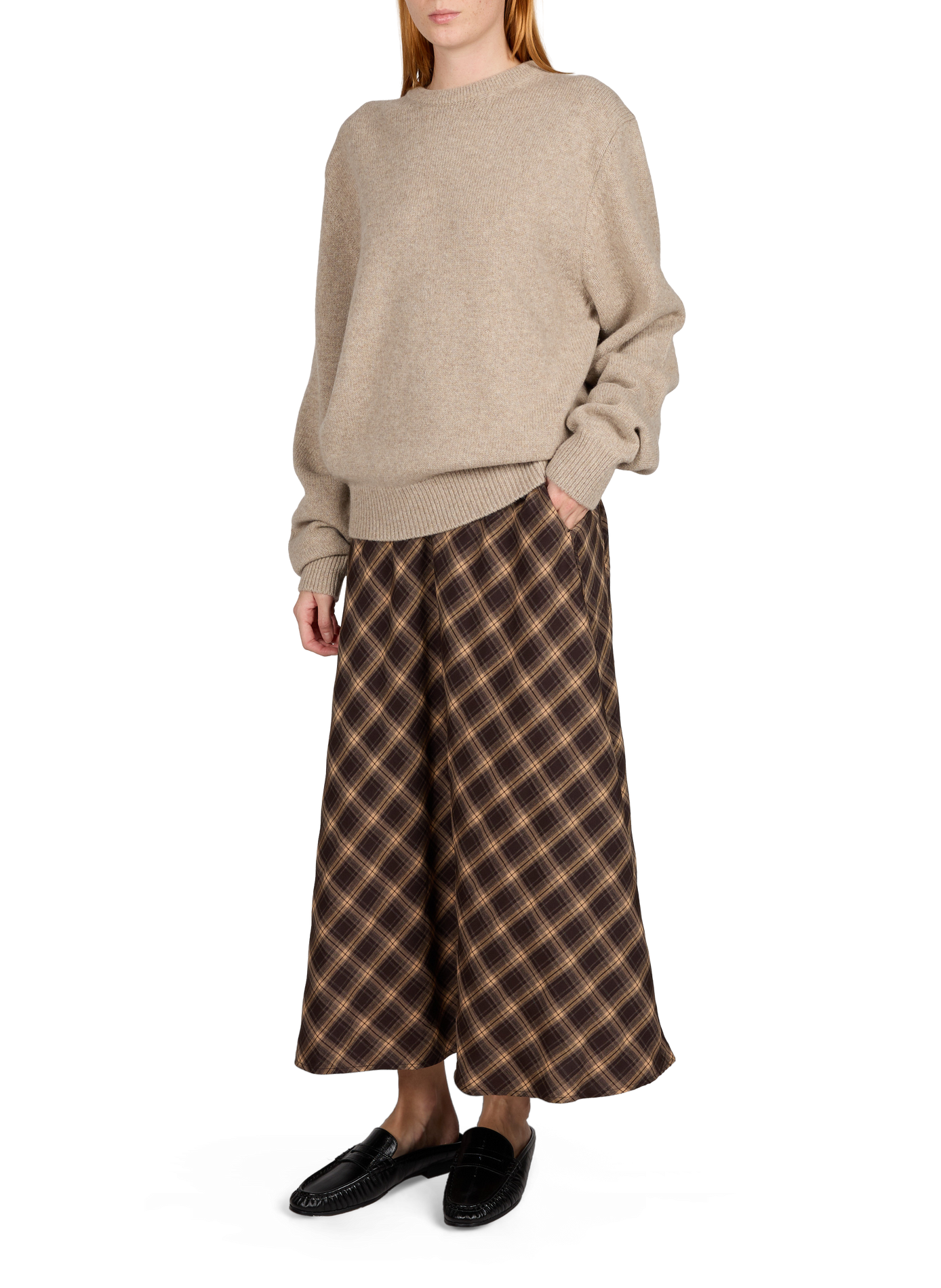 Vilene long checked skirt VILA Brown
