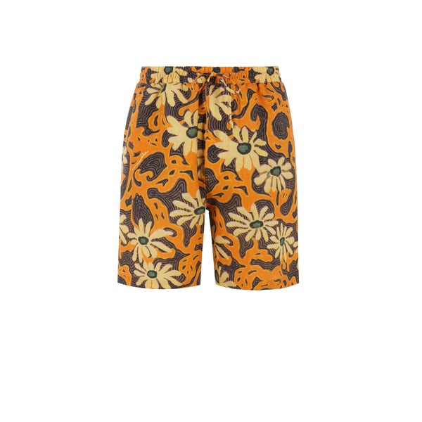 Short imprimé en lin mélangé