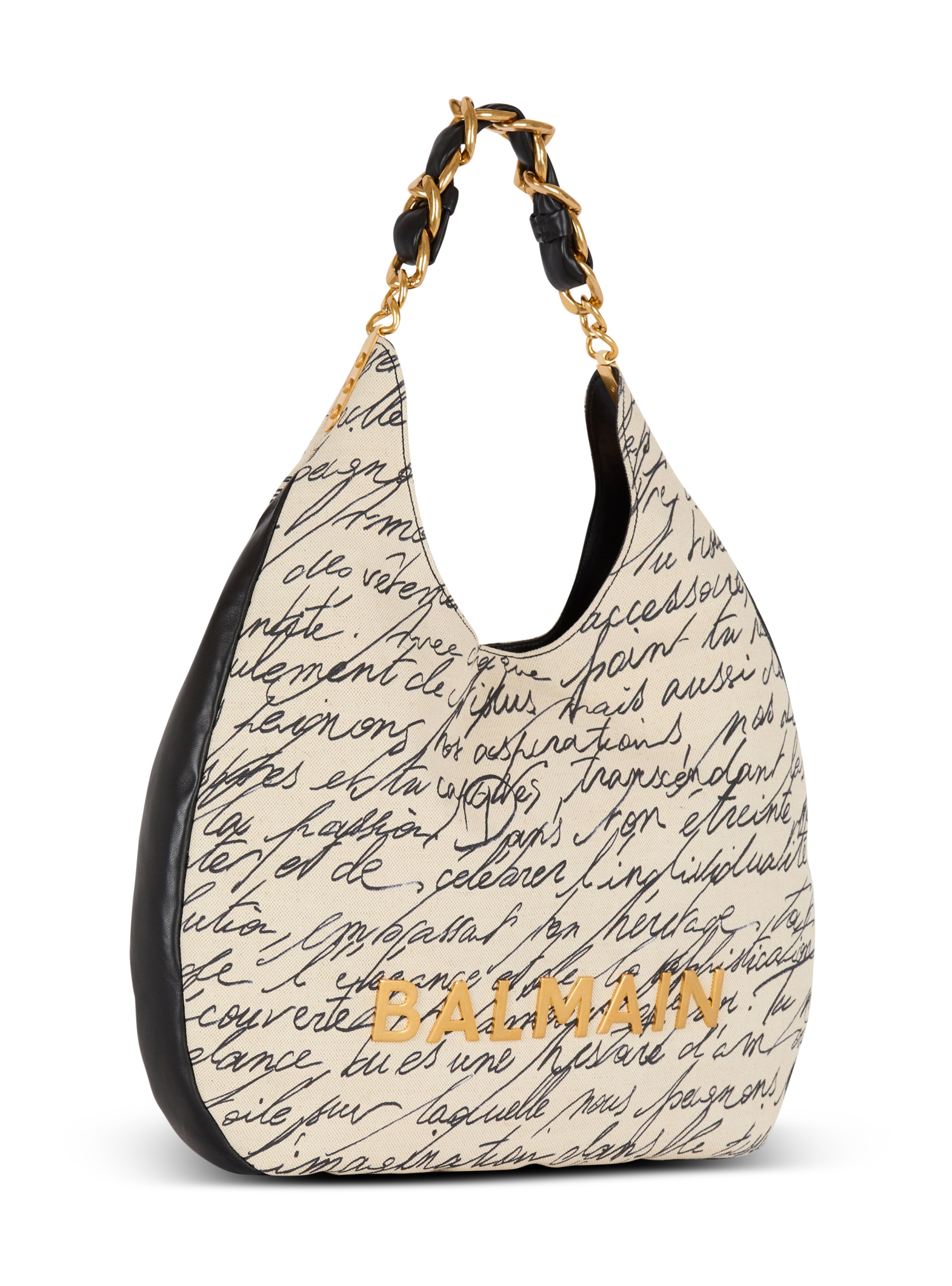 Sac cabas 1945 soft hobo large en toile imprimée BALMAIN Beige