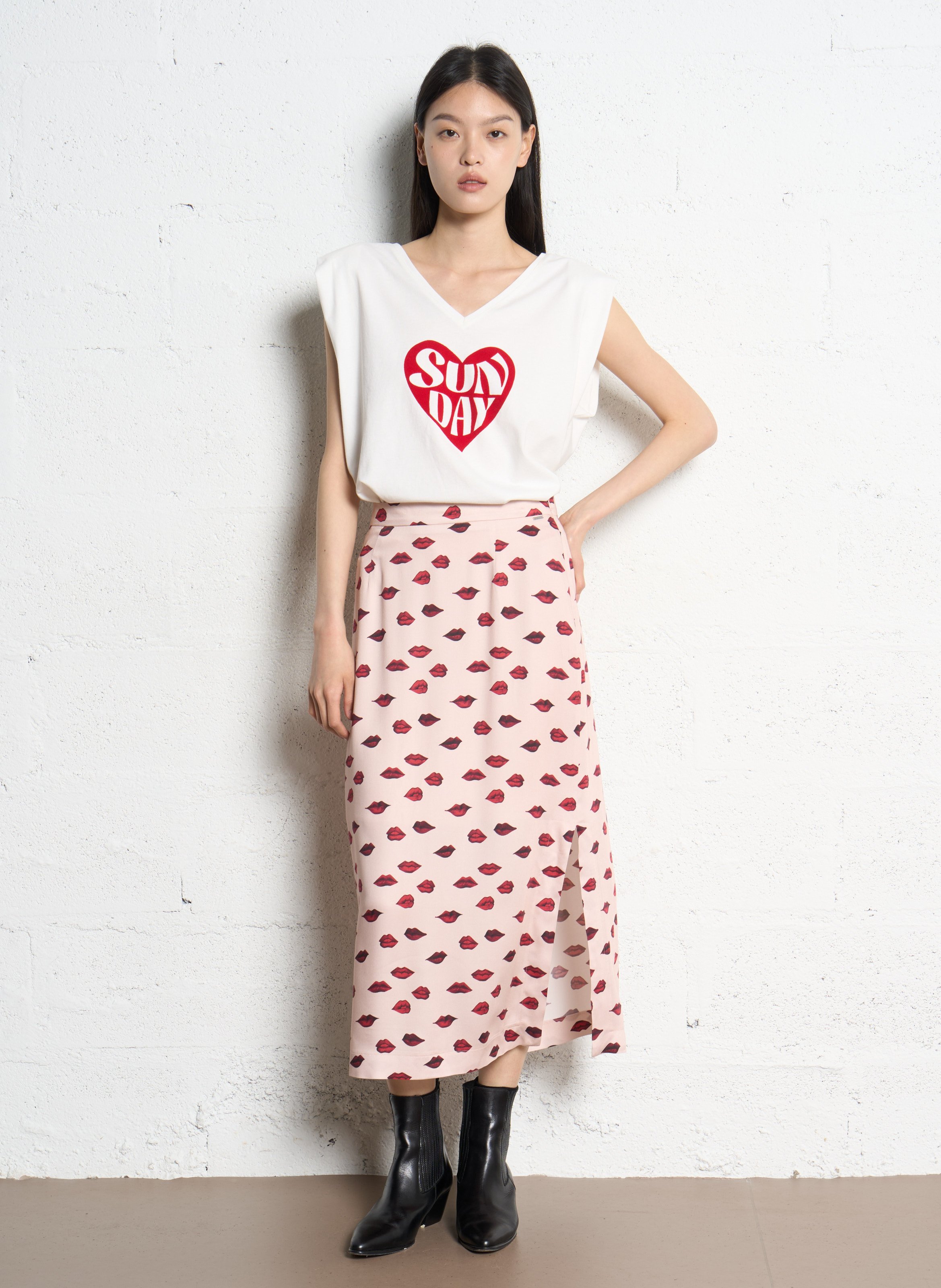 Tee-shirt col v en coton IKKS Blanc