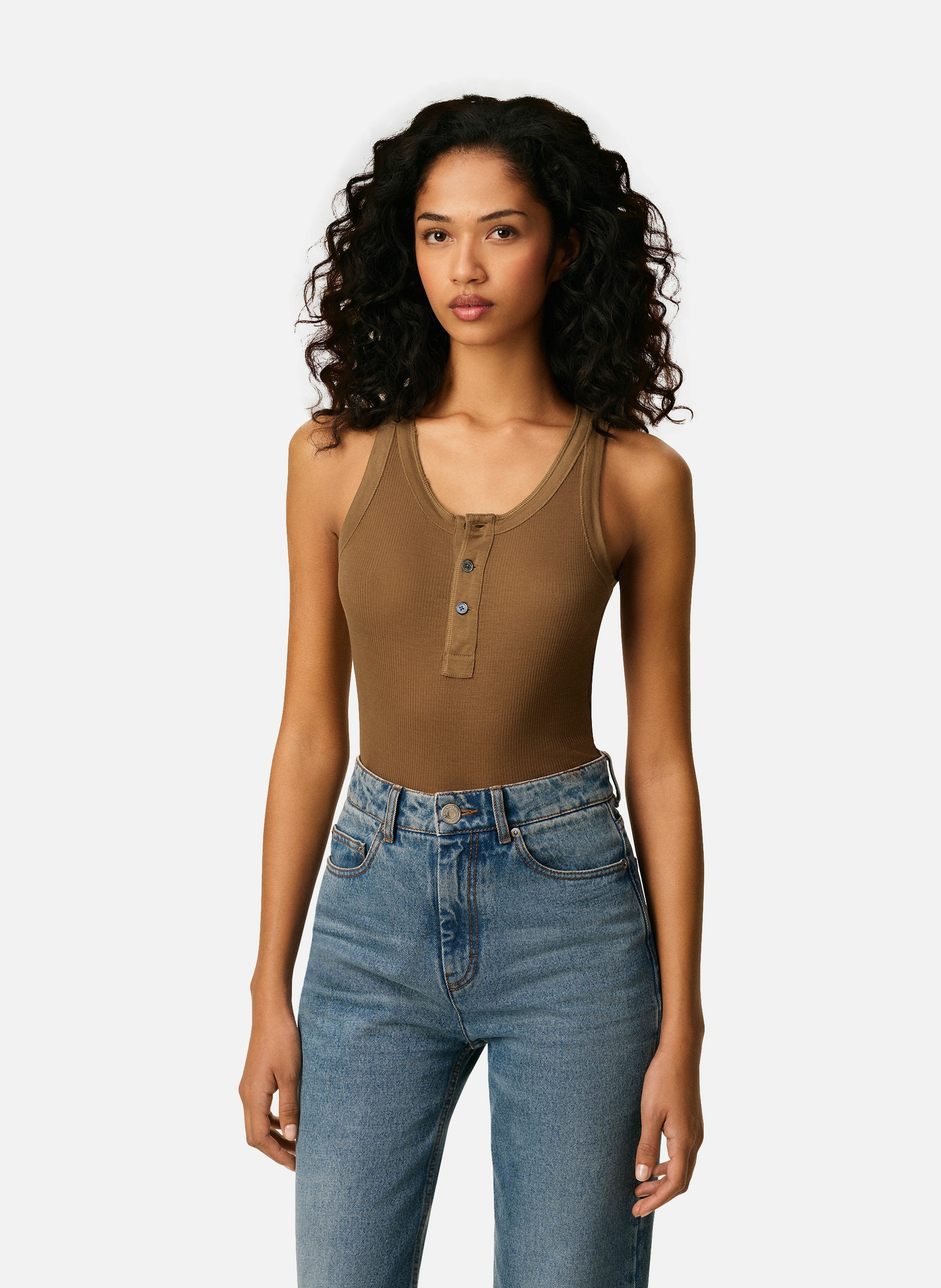 Debardeur avec patte boutonnée en jersey MarronAMI PARIS