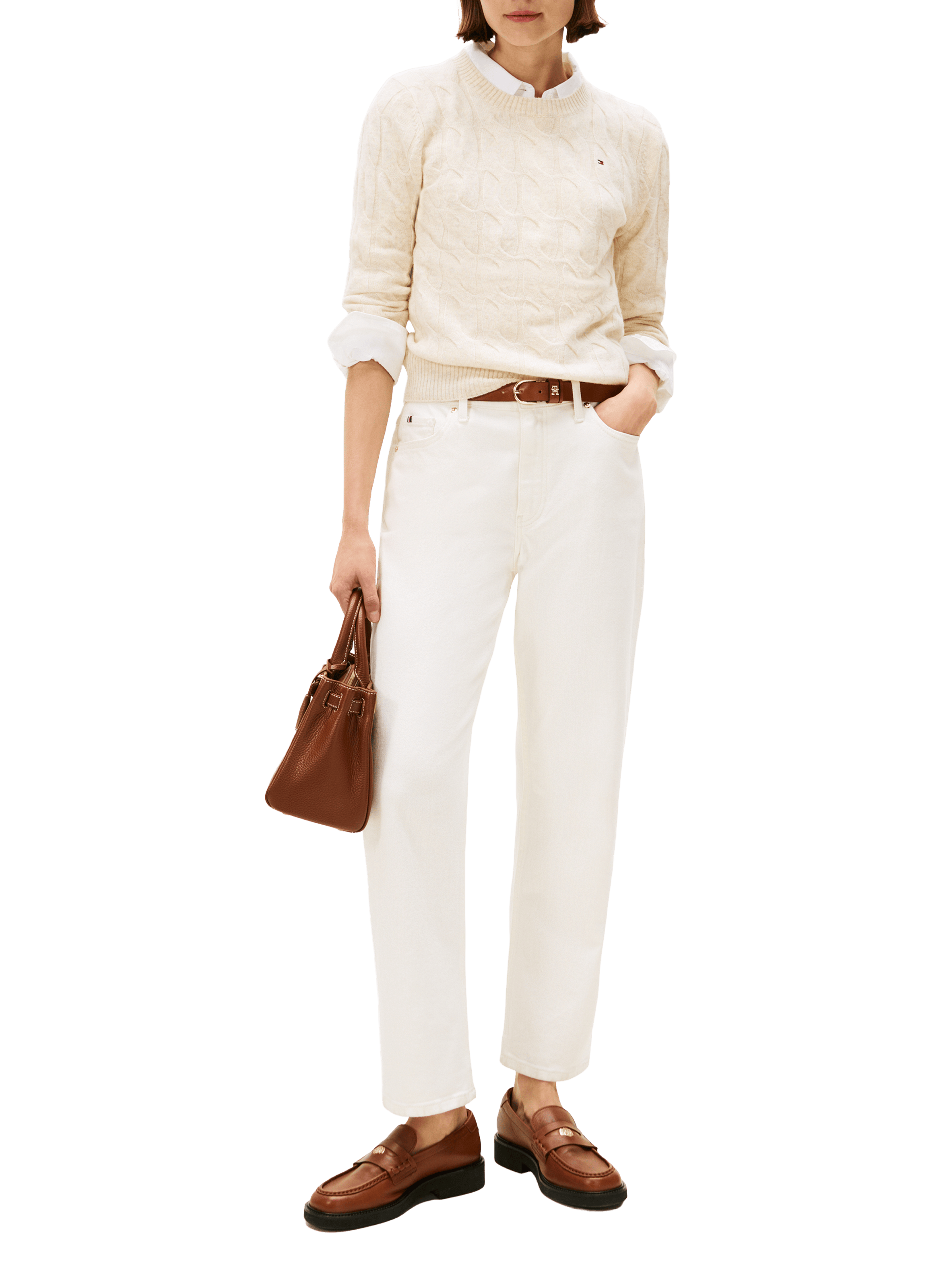 Pull torsadé en laine  TOMMY HILFIGER Beige