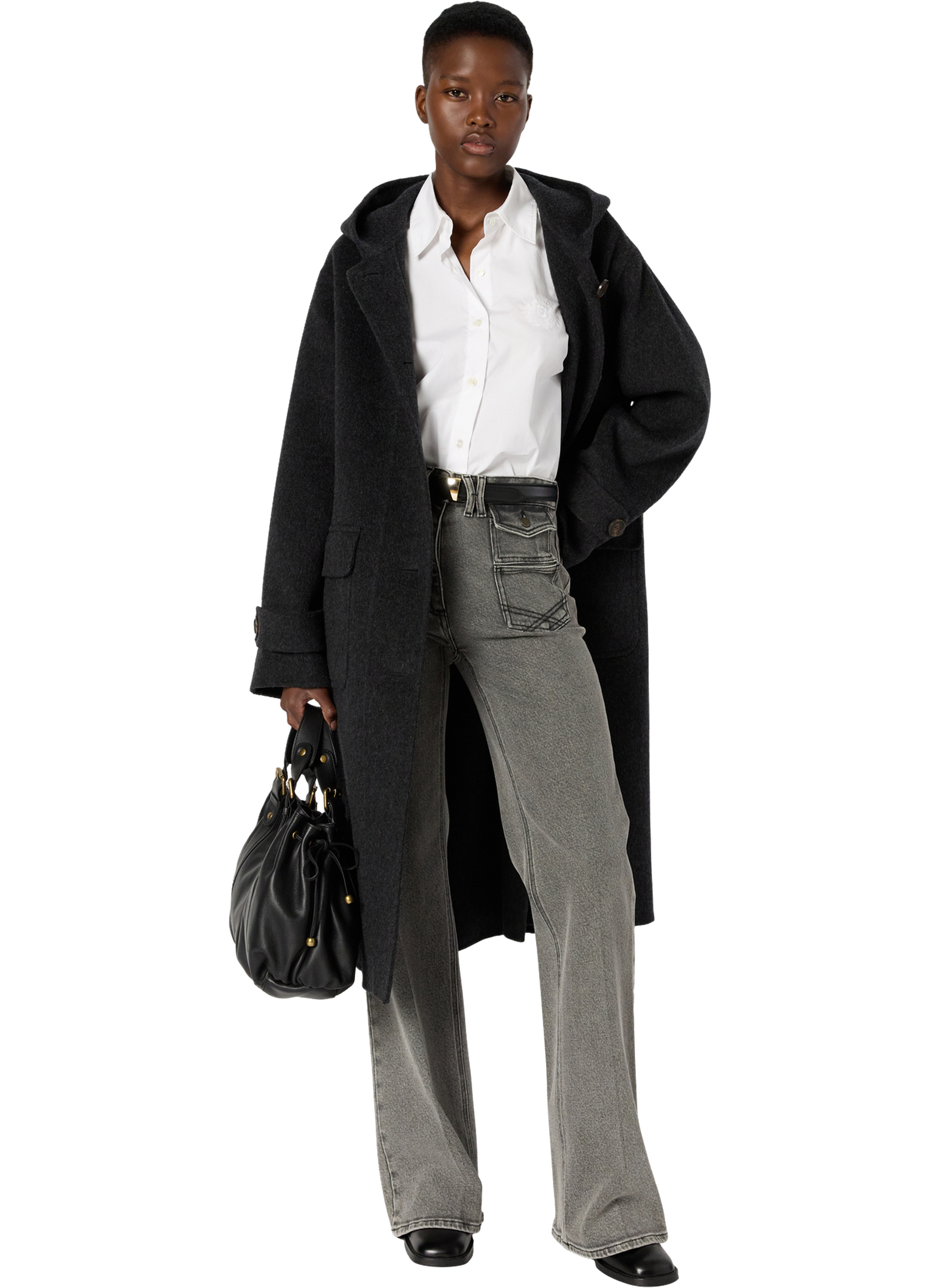 Manteau mi-long à capuche en laine - mariam GERARD DAREL Gris