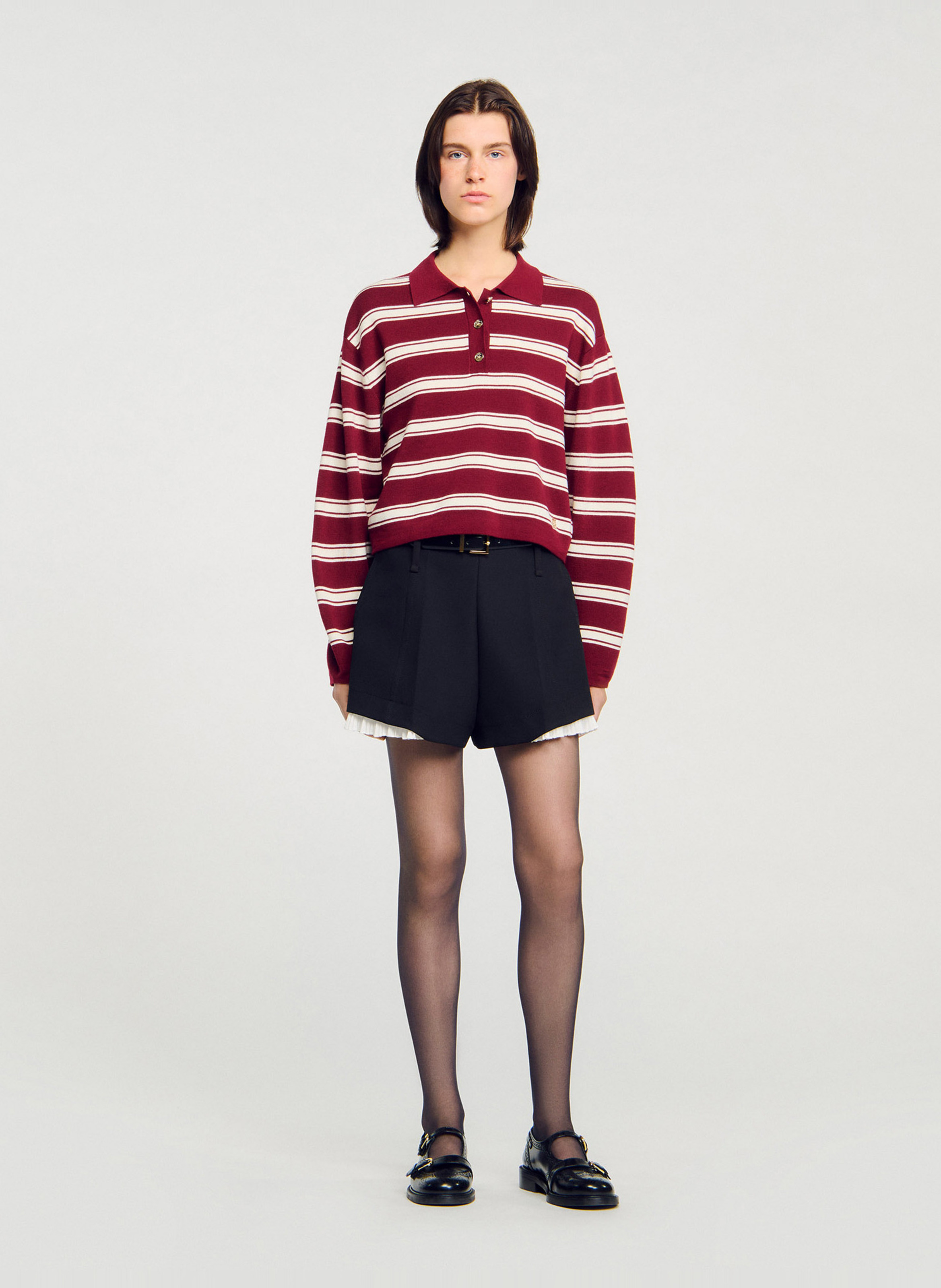 Pull oversize col polo en laine mélangée SANDRO Rouge