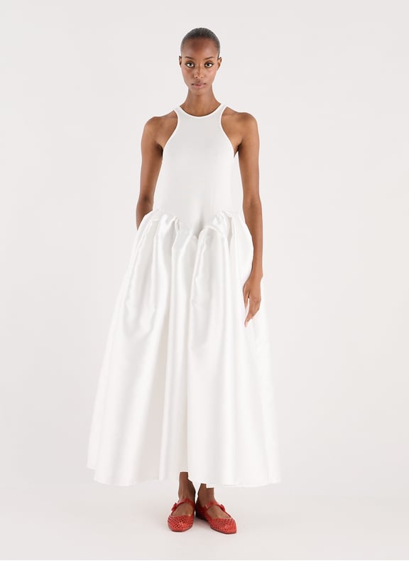 Robe longue à jupe ample en coton biologique Blanc by MARQUES ALMEIDA MARQUES ALMEIDA Robe longue à jupe ample en coton biologique Blanc