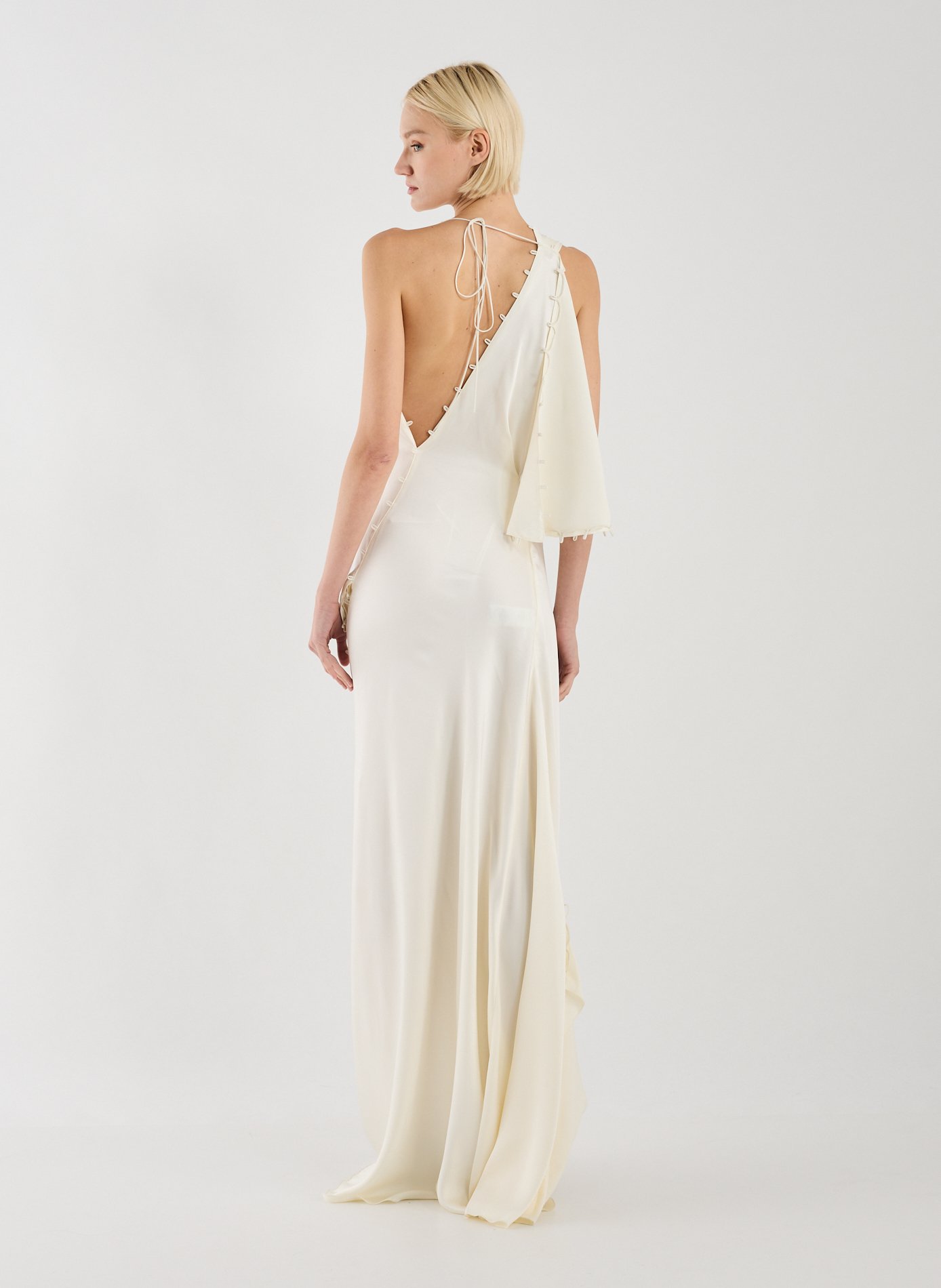 Long satin dress with rolled details VICTORIA BECKHAM Beige