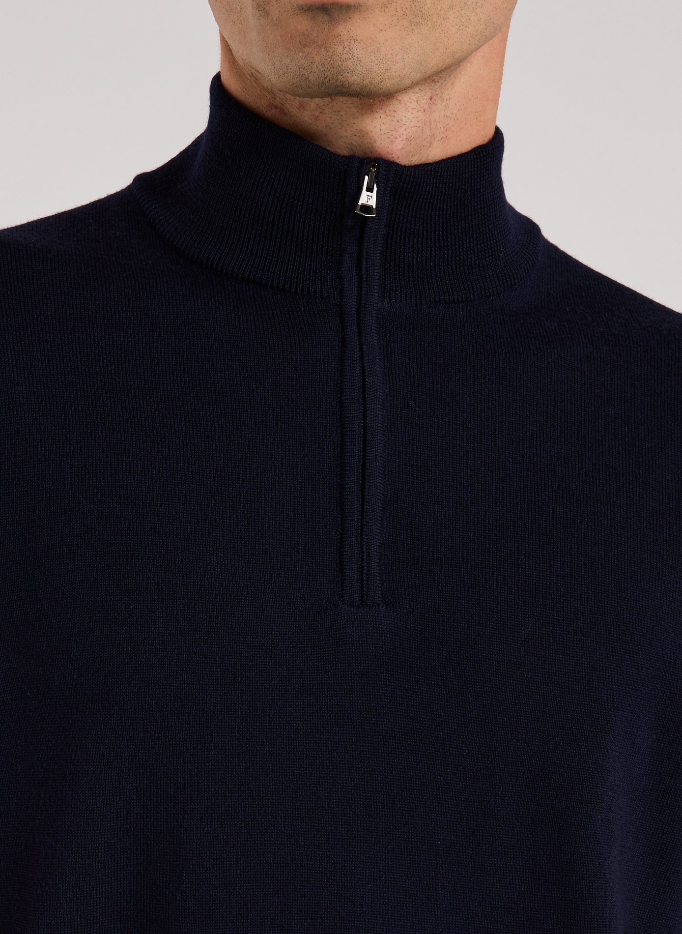 Pull col zippé en laine mérinos FACONNABLE Bleu