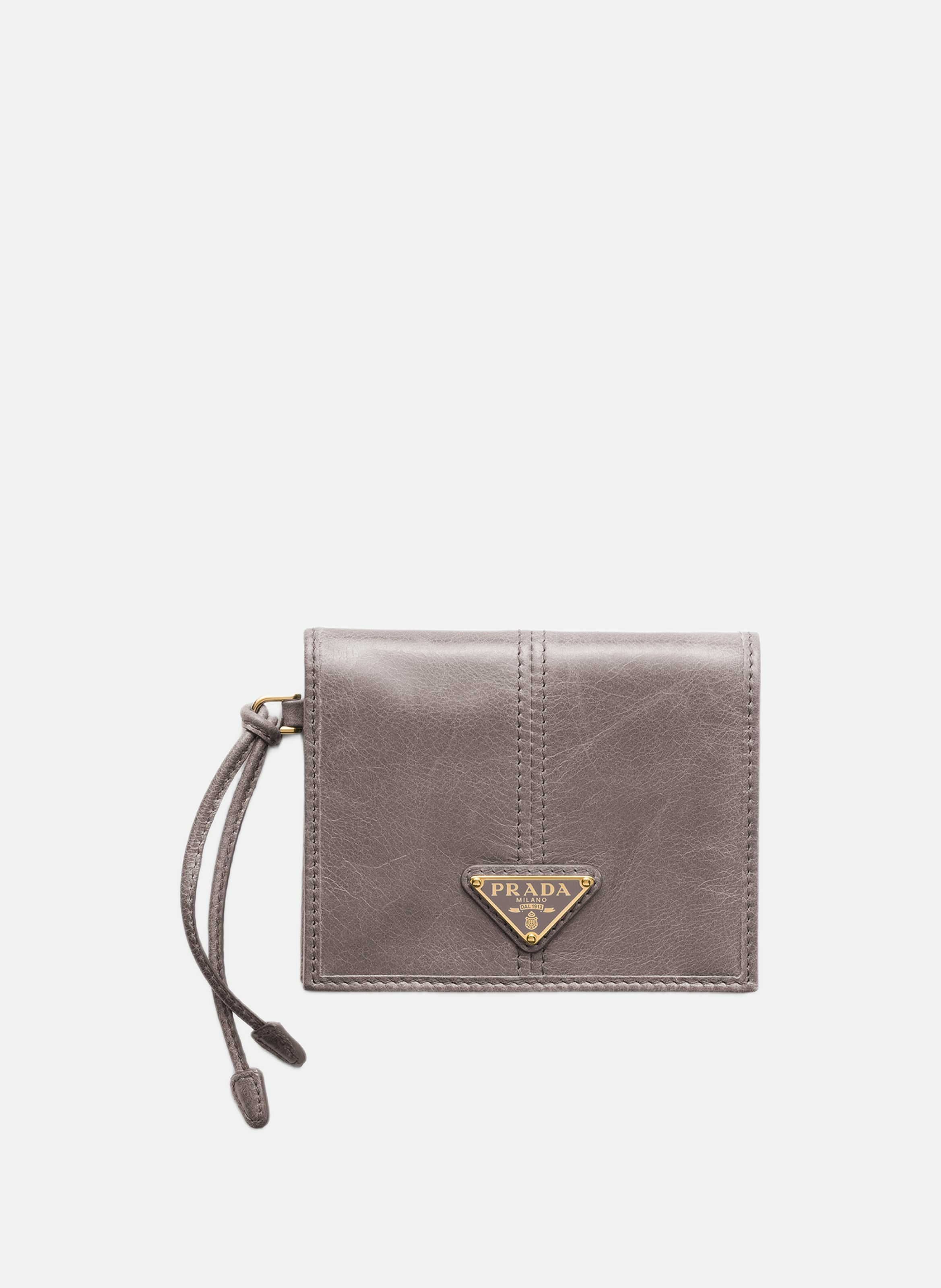 Petit portefeuille en cuir PRADA Gris