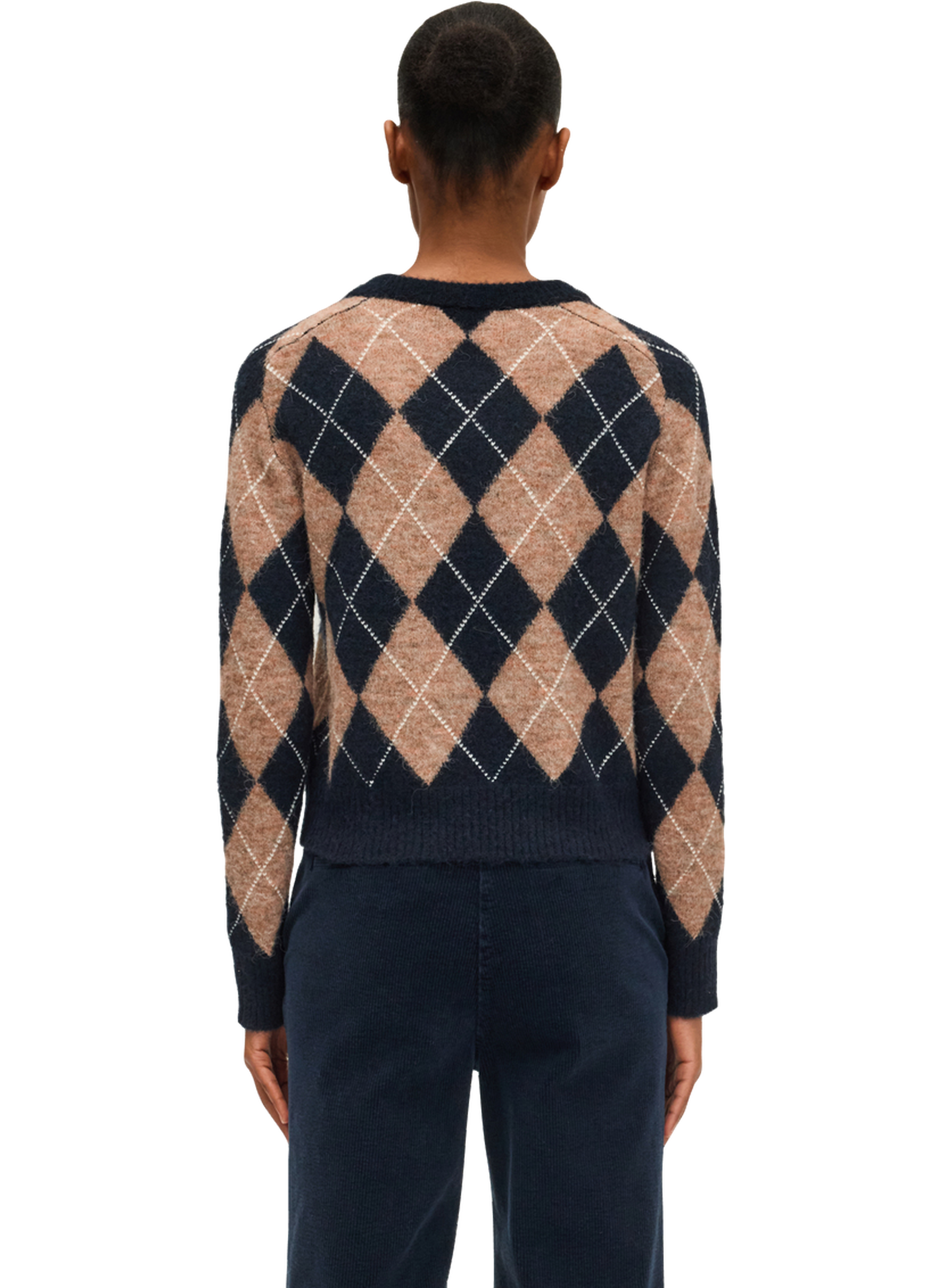 Pull col rond à losanges contrastés - eleana Bleu