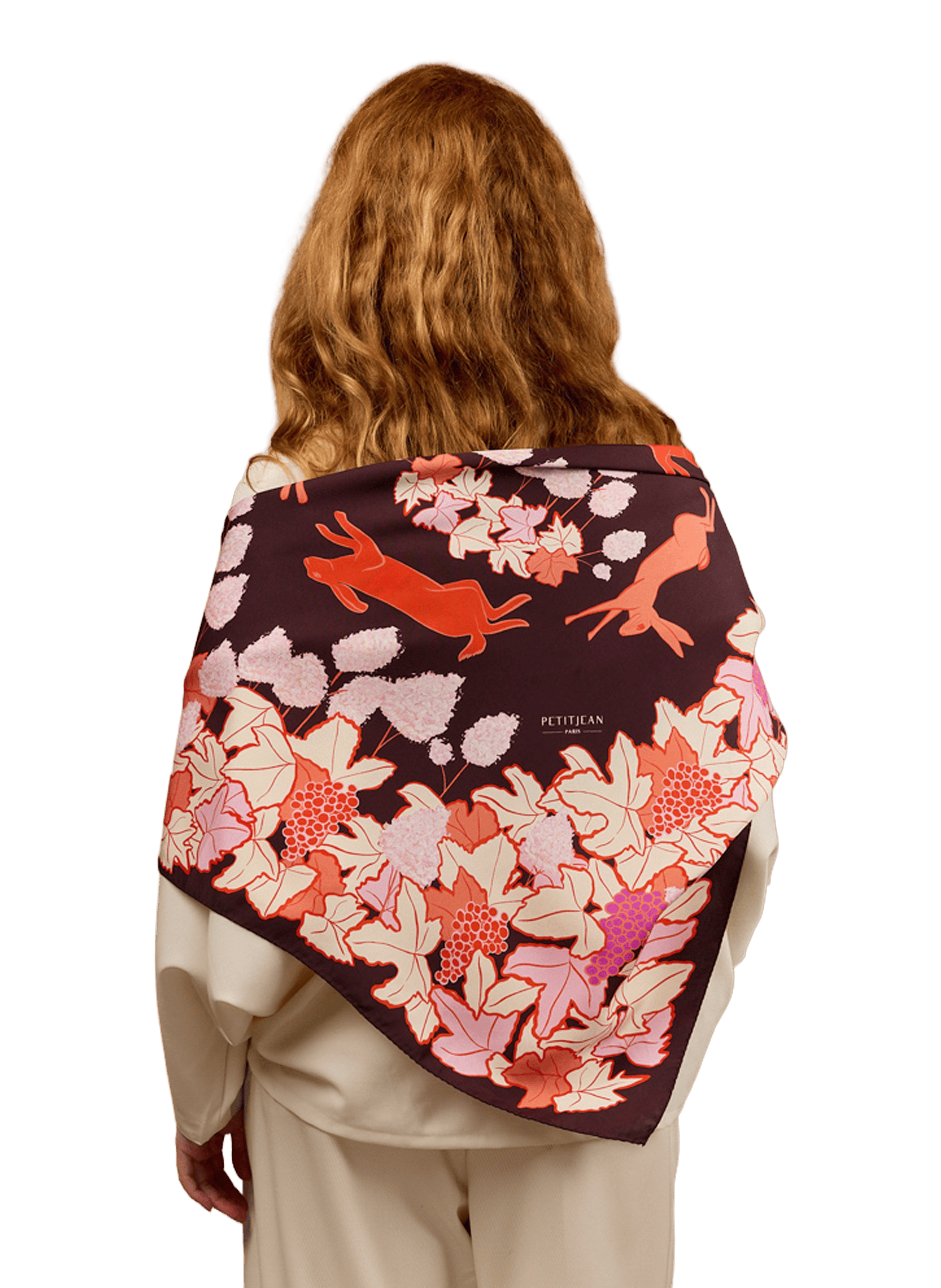 Rue des Saules chocolat - Carré 90 imprimé en soie PETITJEAN PARIS Multicolore