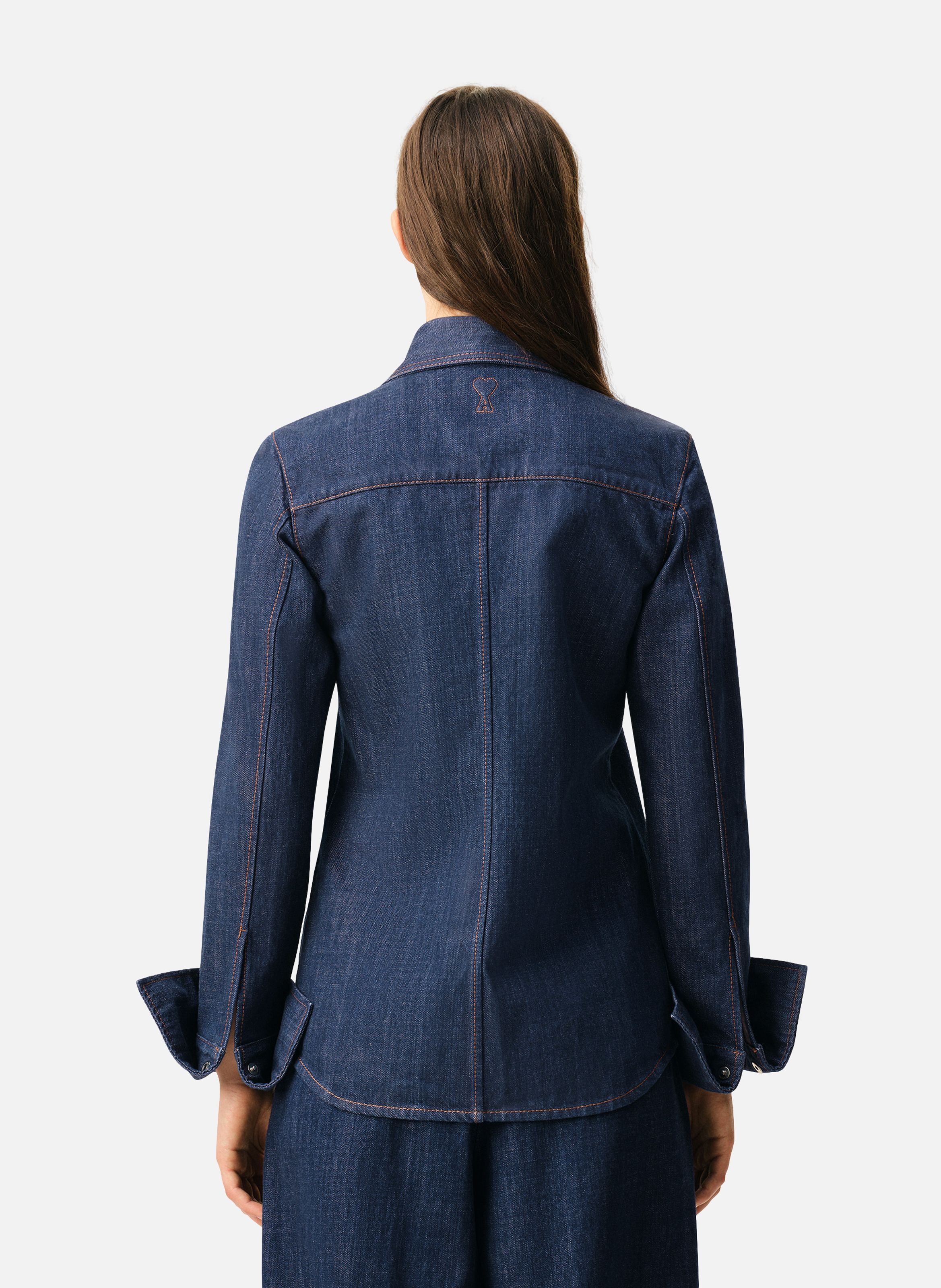 Chemise avec col en pointe en coton AMI PARIS Bleu