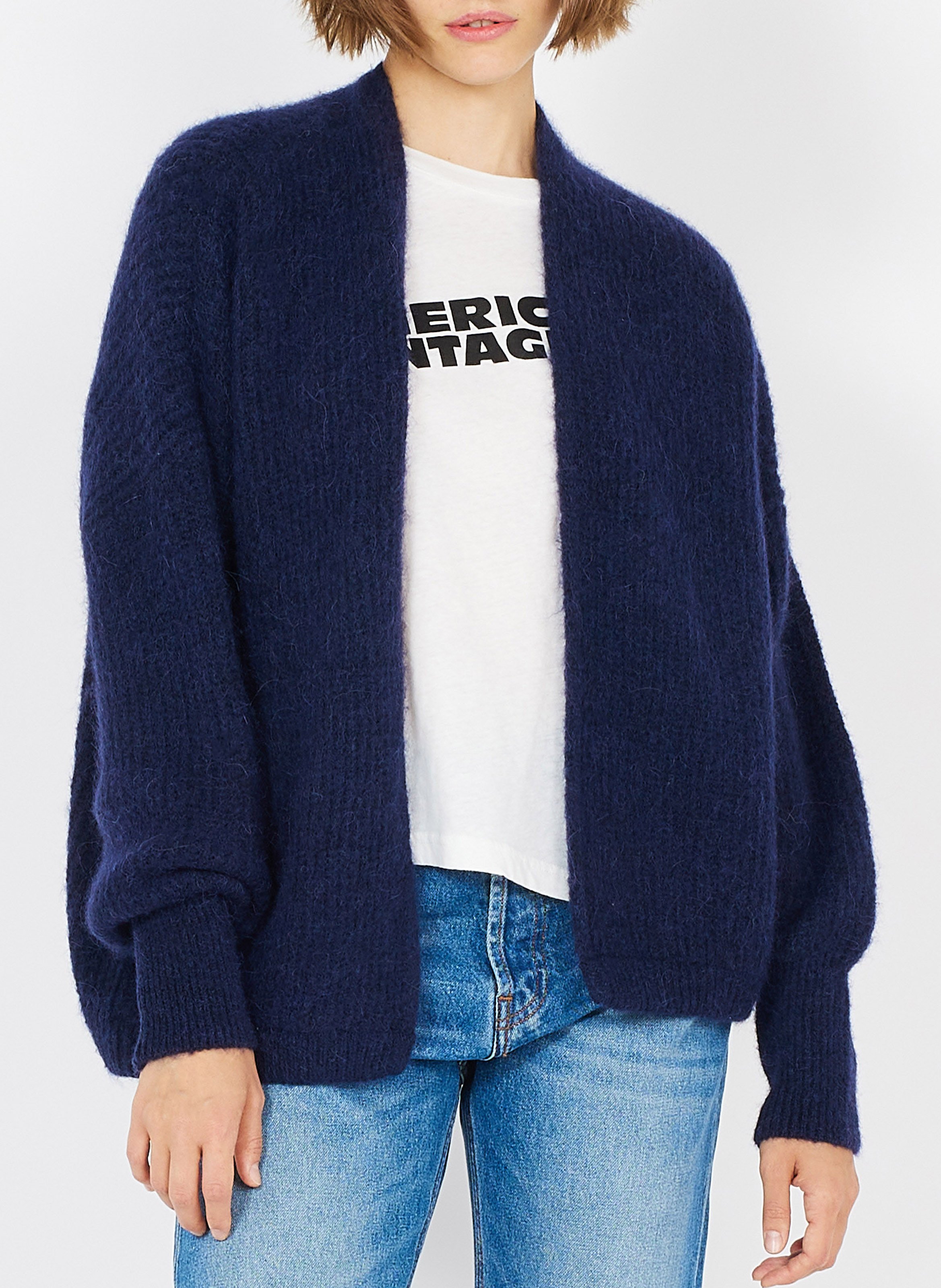 Gilet ouvert en laine et alpaga mélangé east  Navy chine