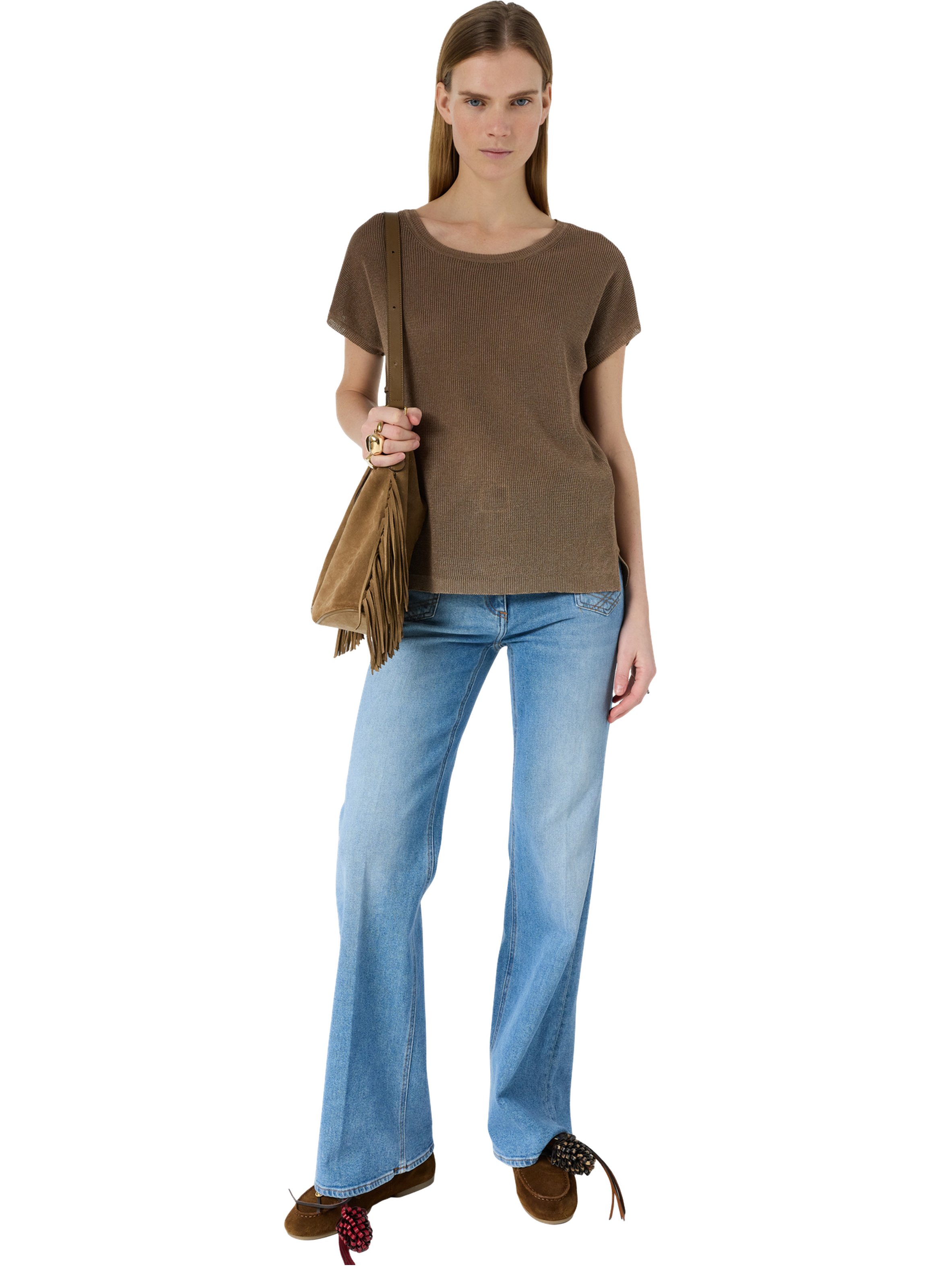 Pull col rond en maille irisée - lixia GERARD DAREL Marron