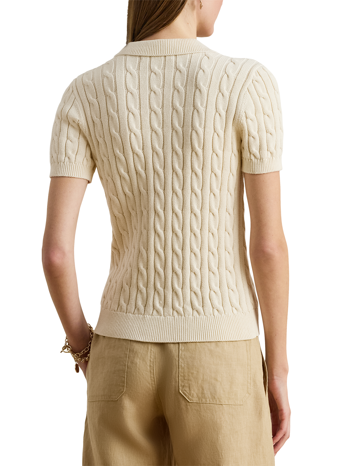 Polo neck twisted knit cotton sweater LAUREN Beige