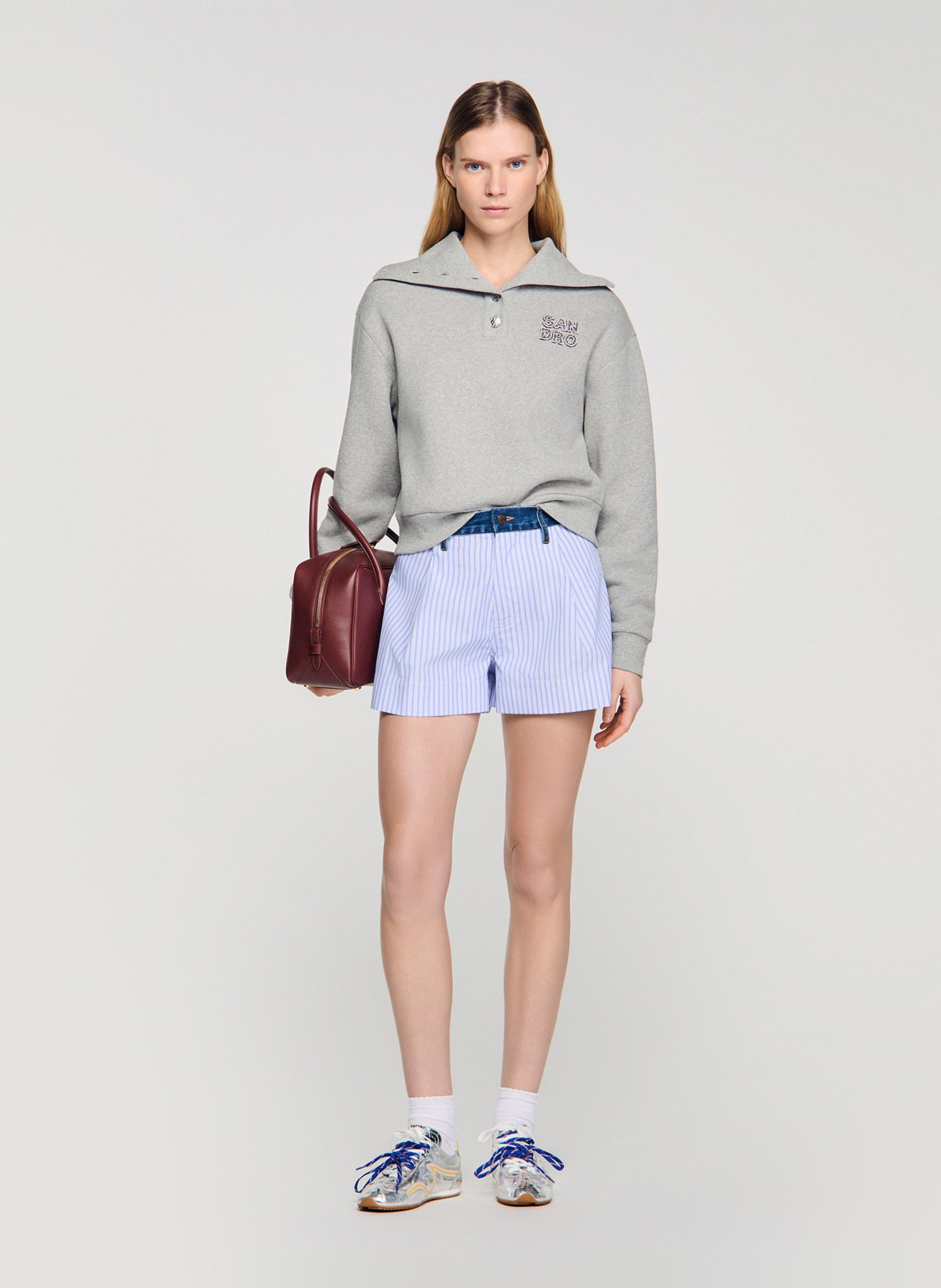 Sweat droit col montant en coton mélangé SANDRO Gris