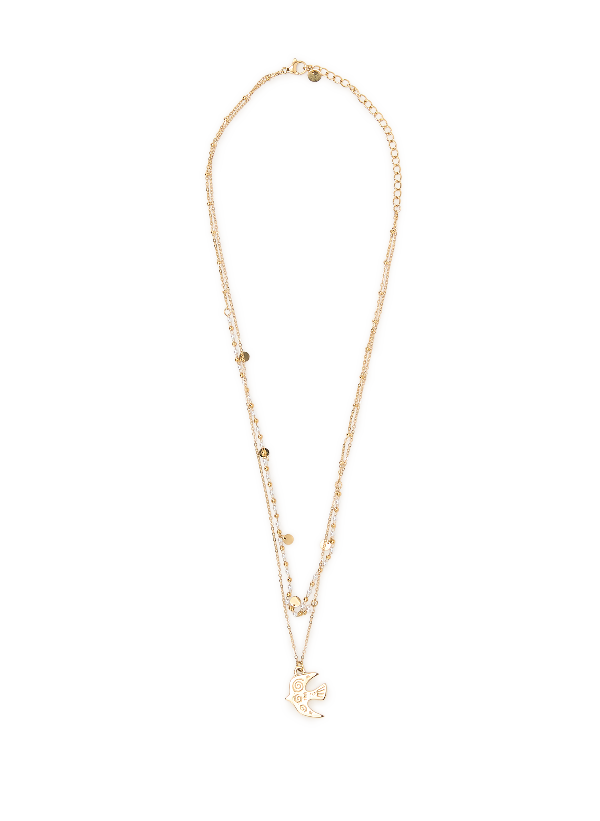 Collier double avec pendentif oiseau AU PRINTEMPS PARIS Doré