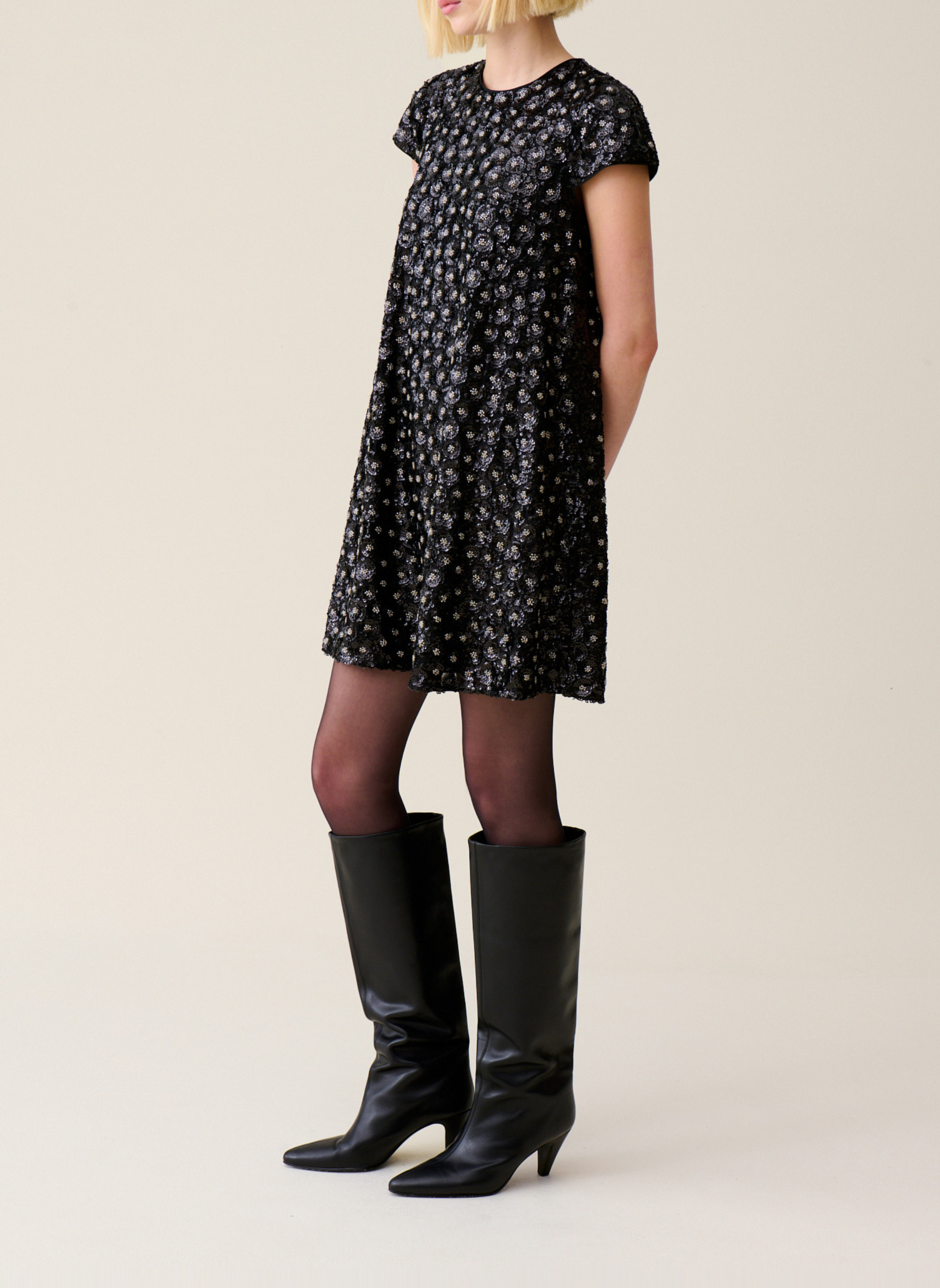 Robe courte col rond à paillettes CLAUDIE PIERLOT Noir