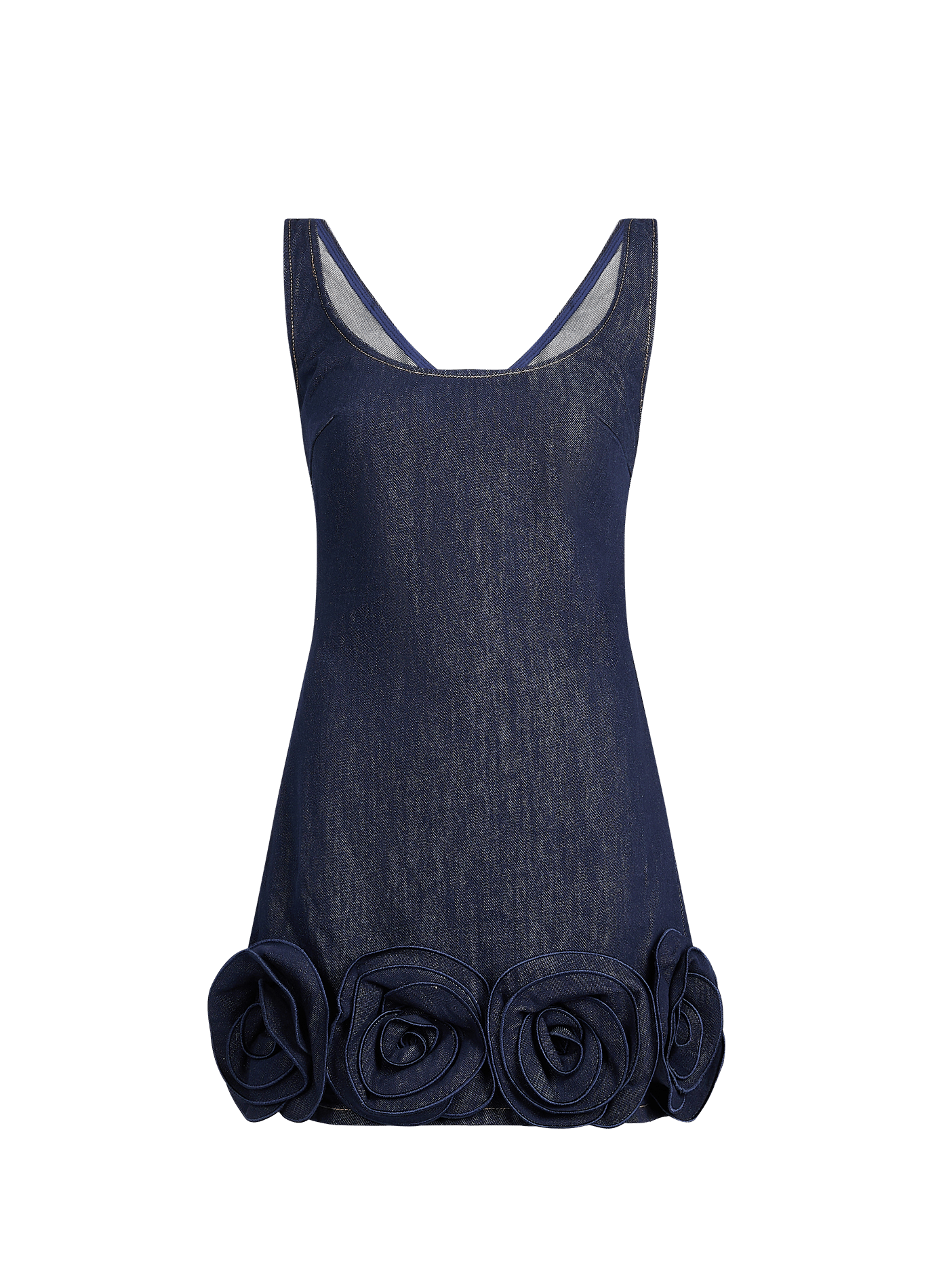 Short fitted dress with raw denim floral print SELF PORTRAIT Blue