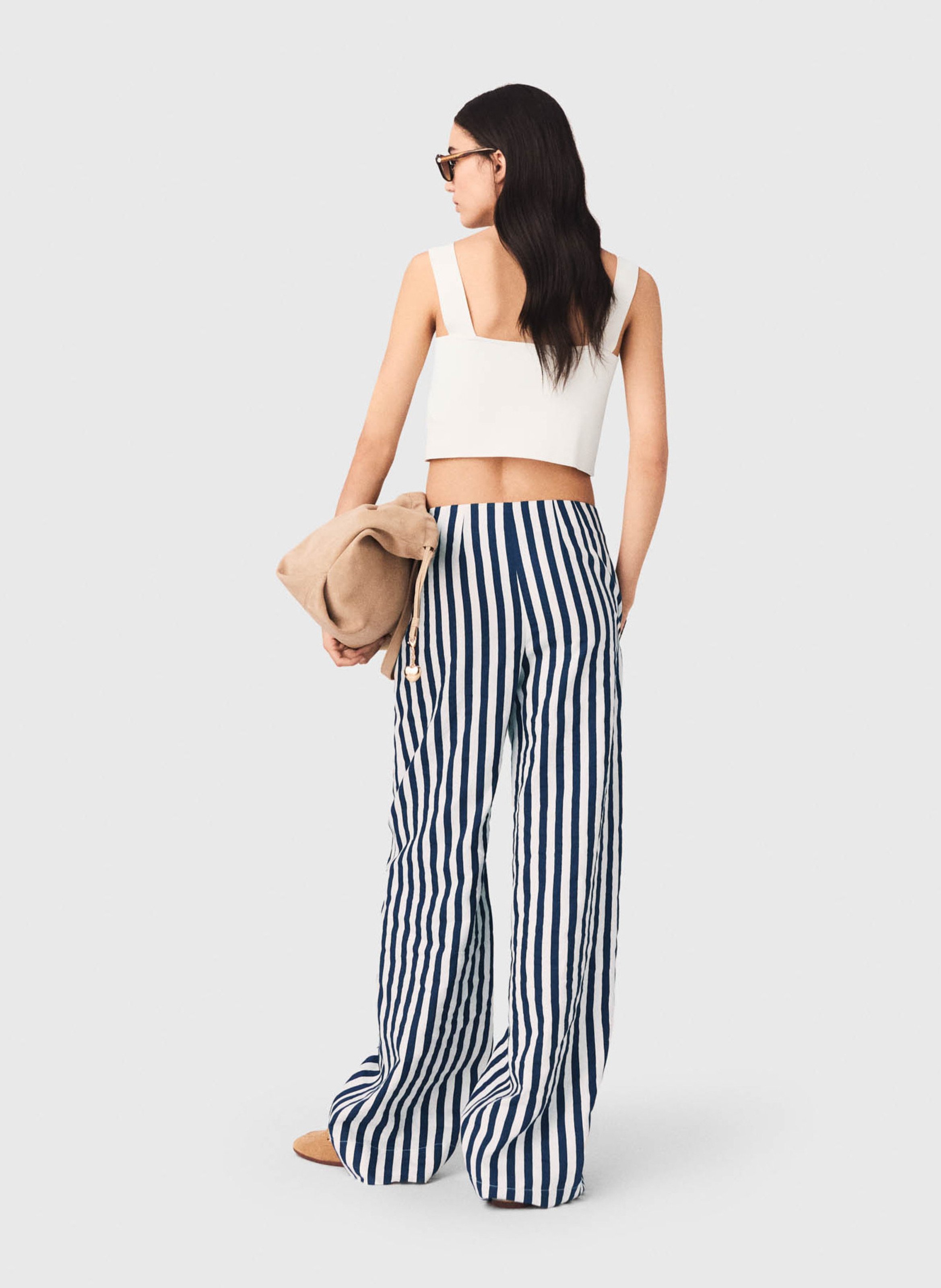 Pantalon large à rayures MAJE Blanc