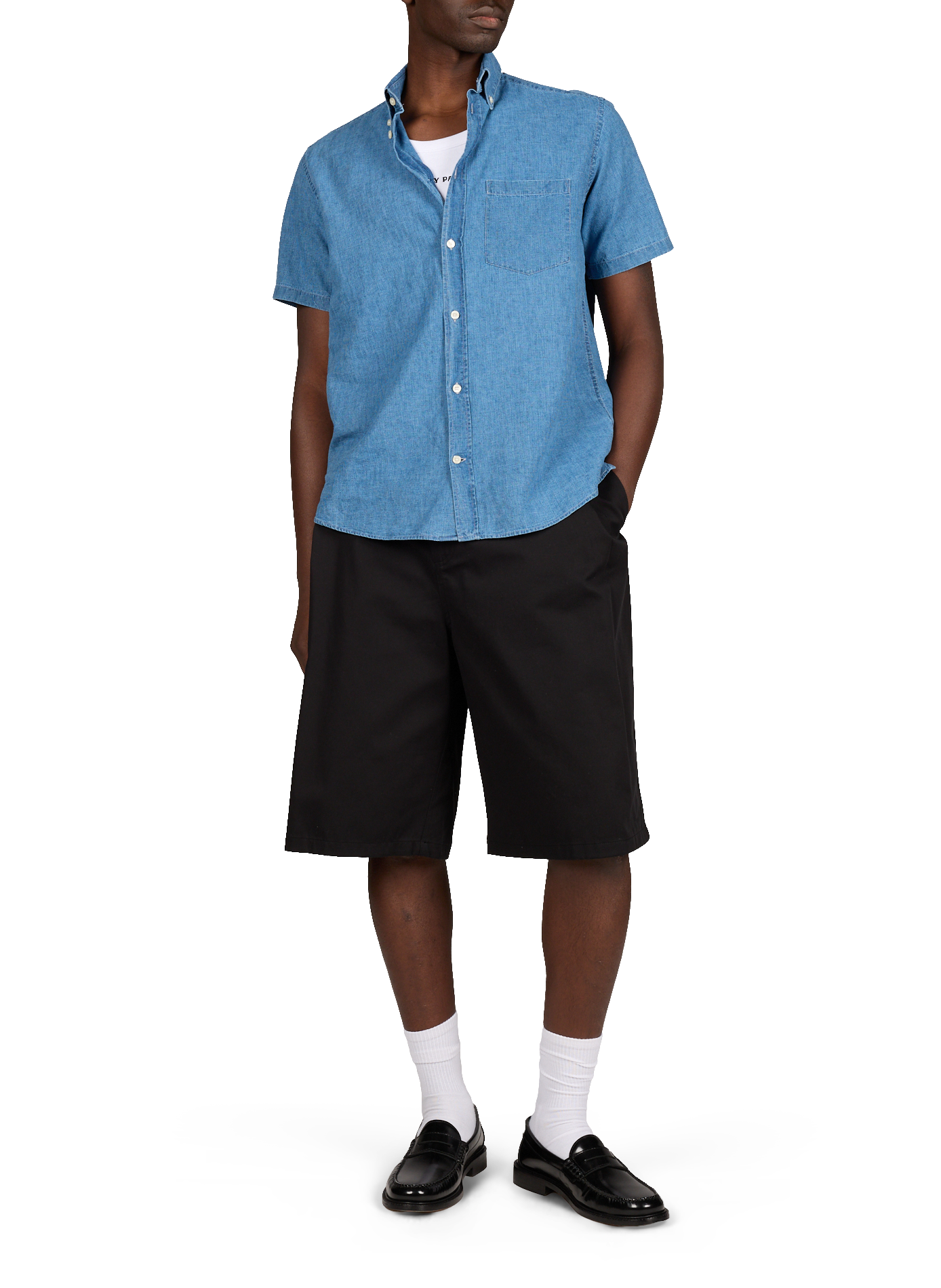 Camisa de cuello americano de manga corta de algodón AU PRINTEMPS PARIS Azul