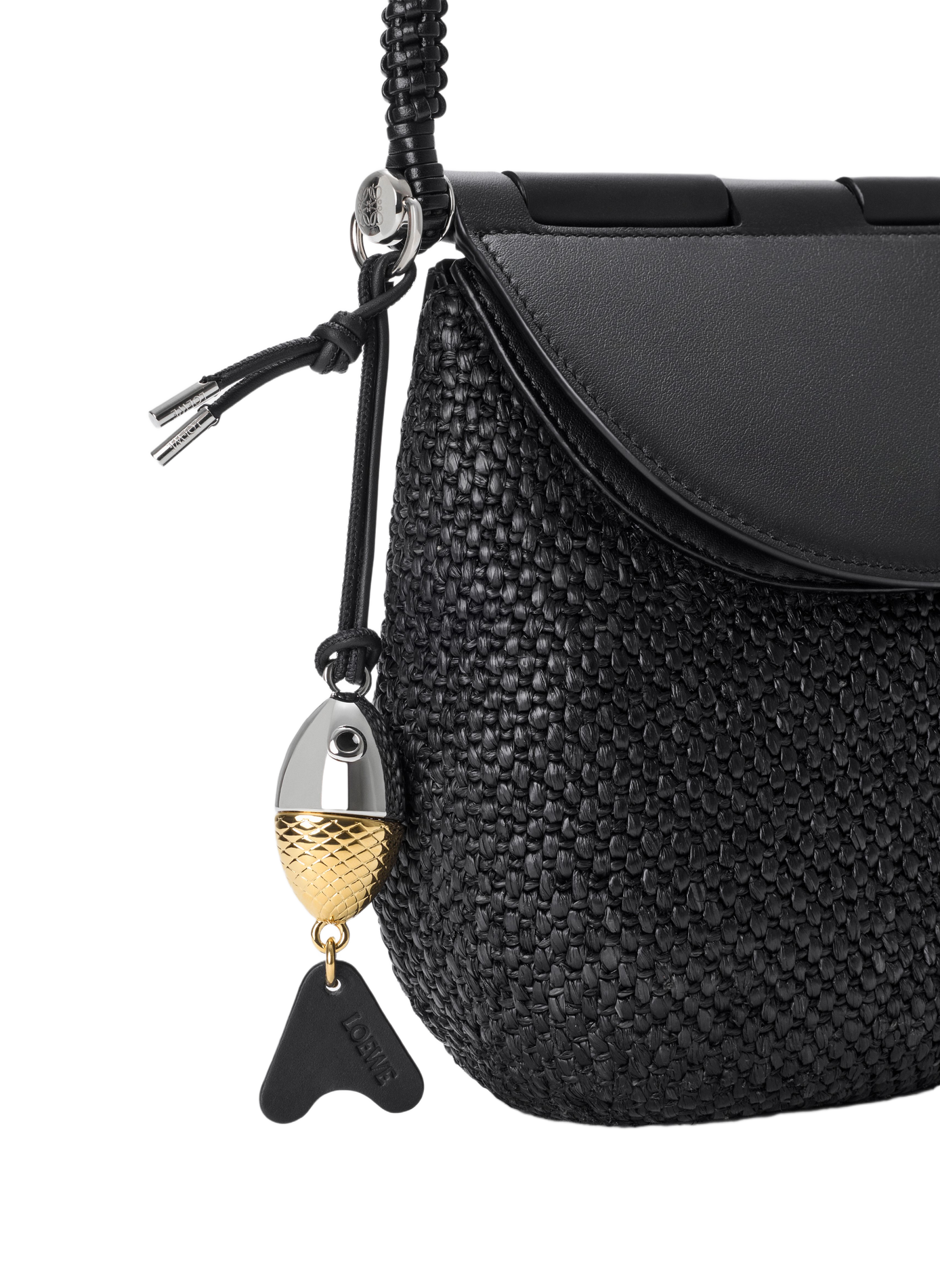 Medium Pescador bag in raffia and calf leather LOEWE Black
