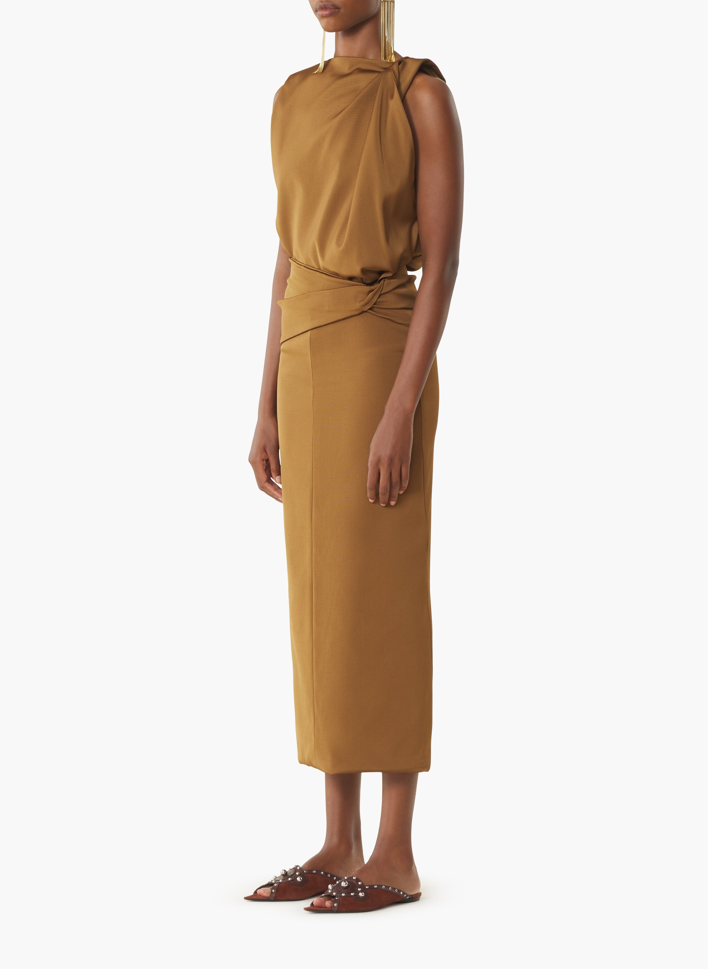 Robe midi en viscose LANVIN Marron