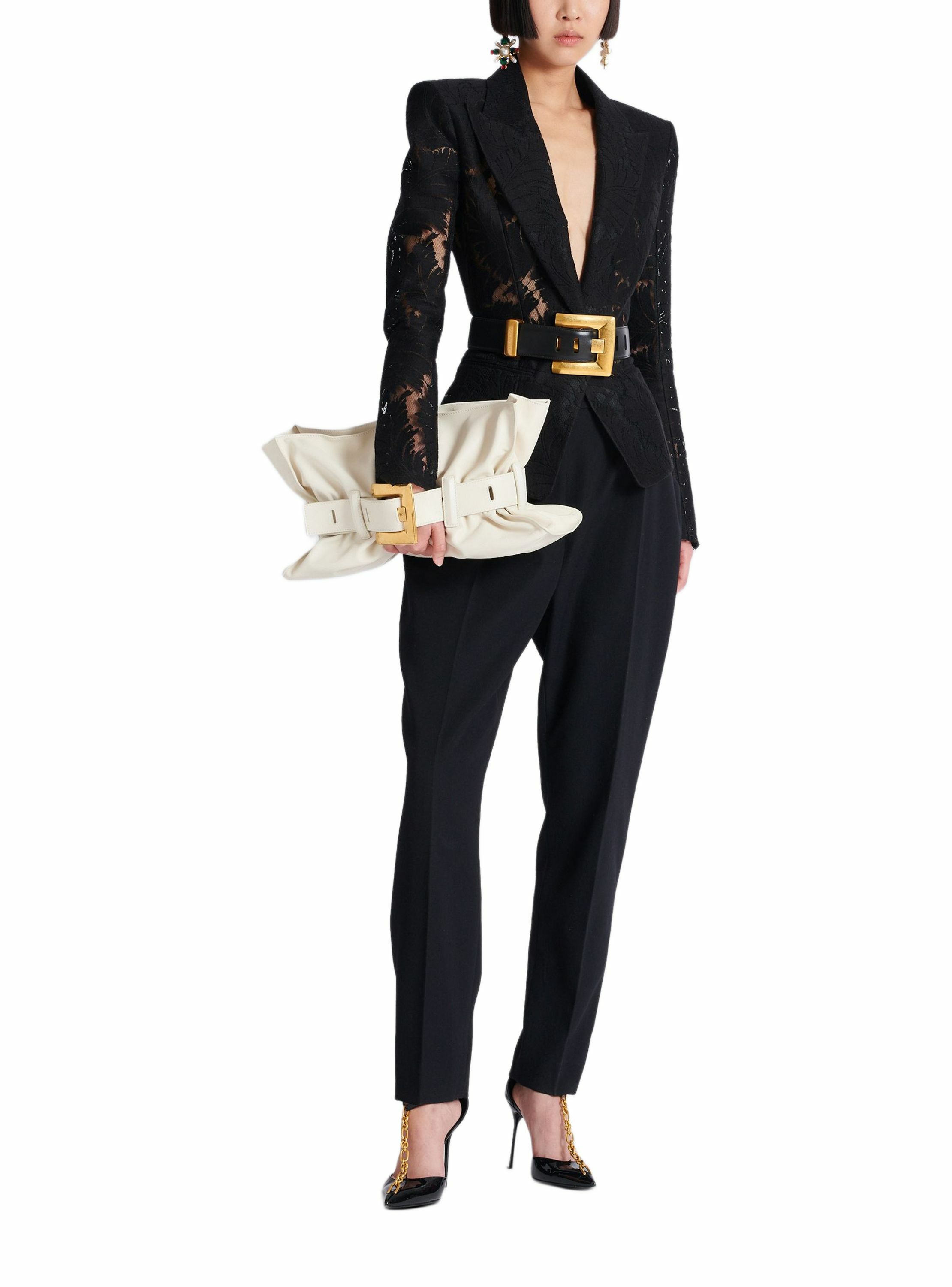 Sac anthem medium shoulder en cuir BALMAIN Blanc