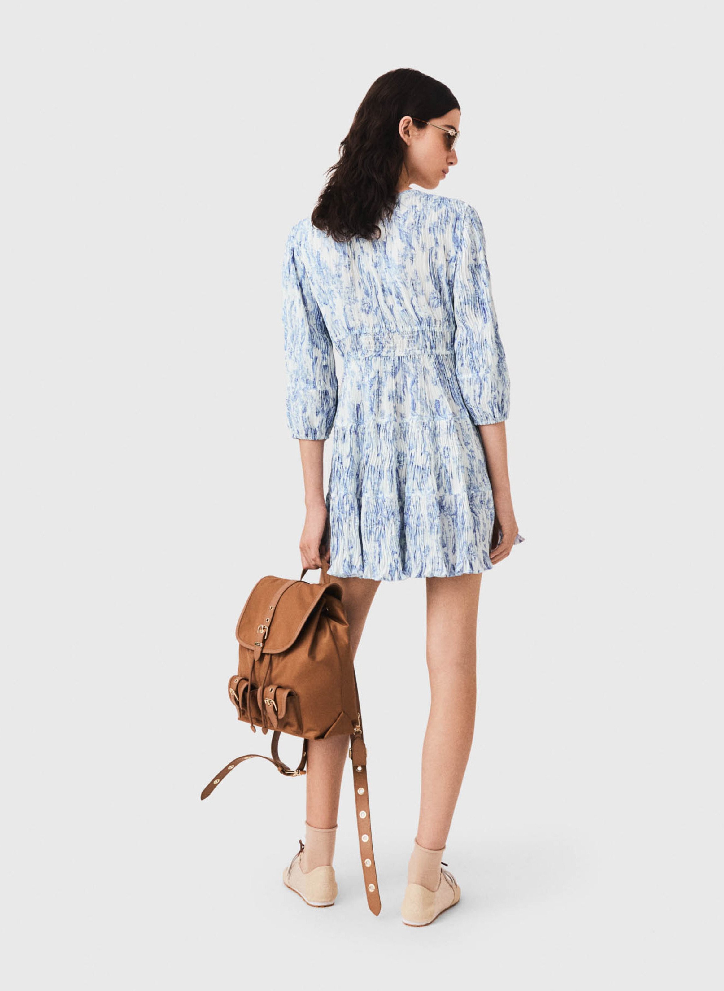 Robe courte col v imprimée Bleu