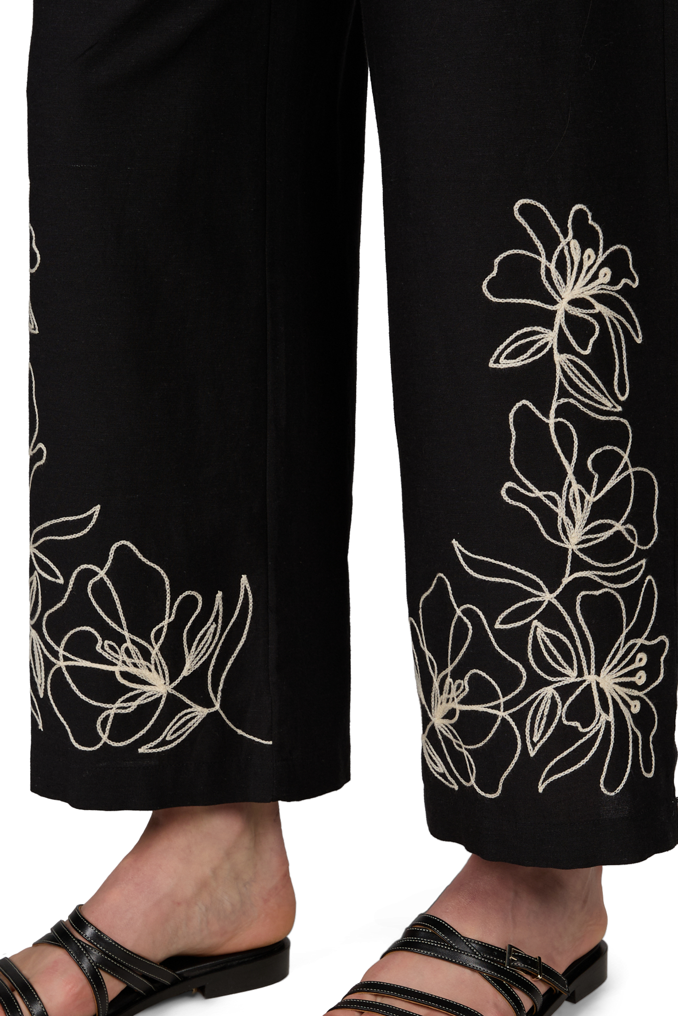 Pantaloni dritti ricamati con cintura elasticizzata VILA Nero