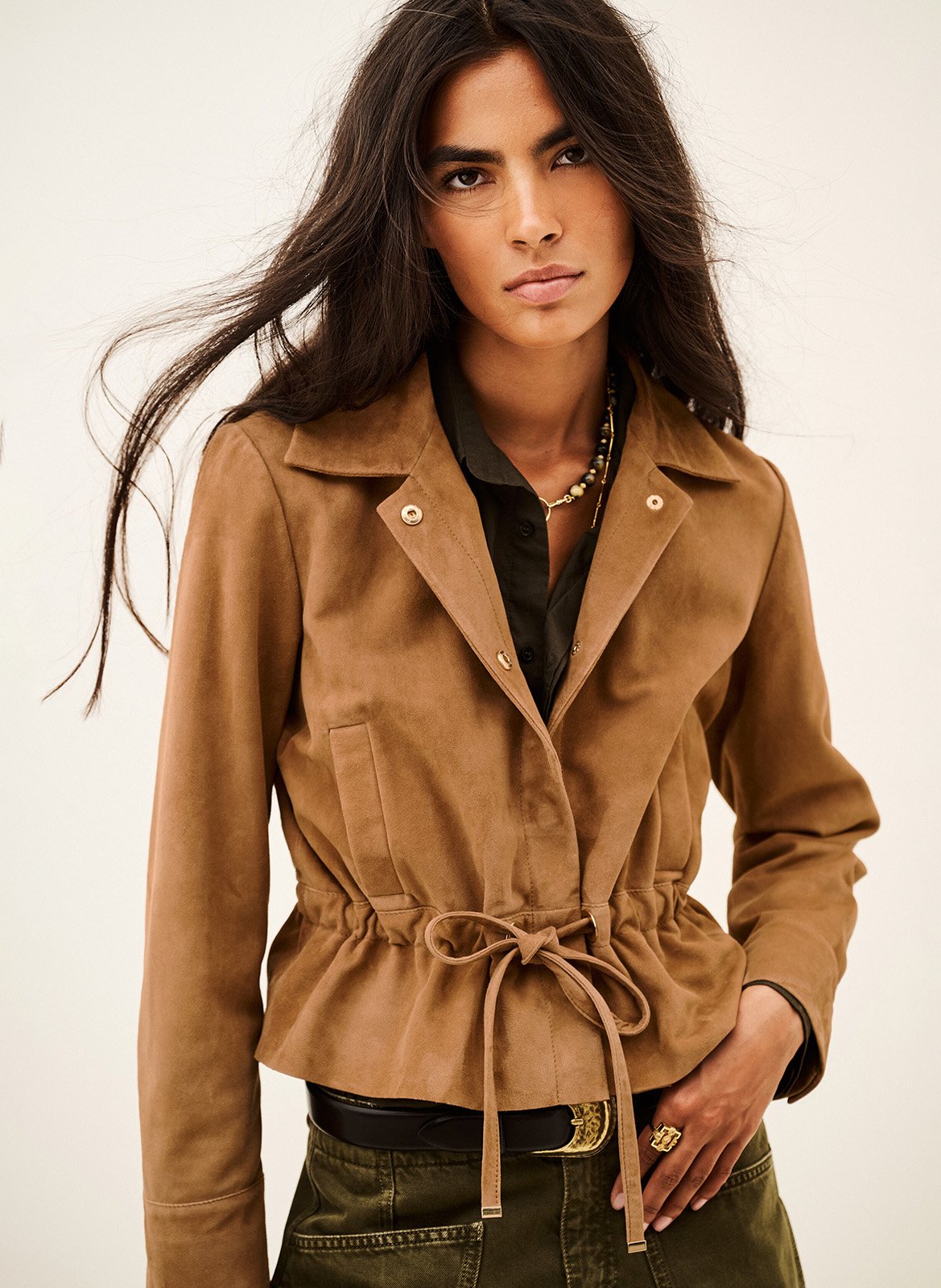 Veste courte cintrée en cuir manita BA&SH Marron