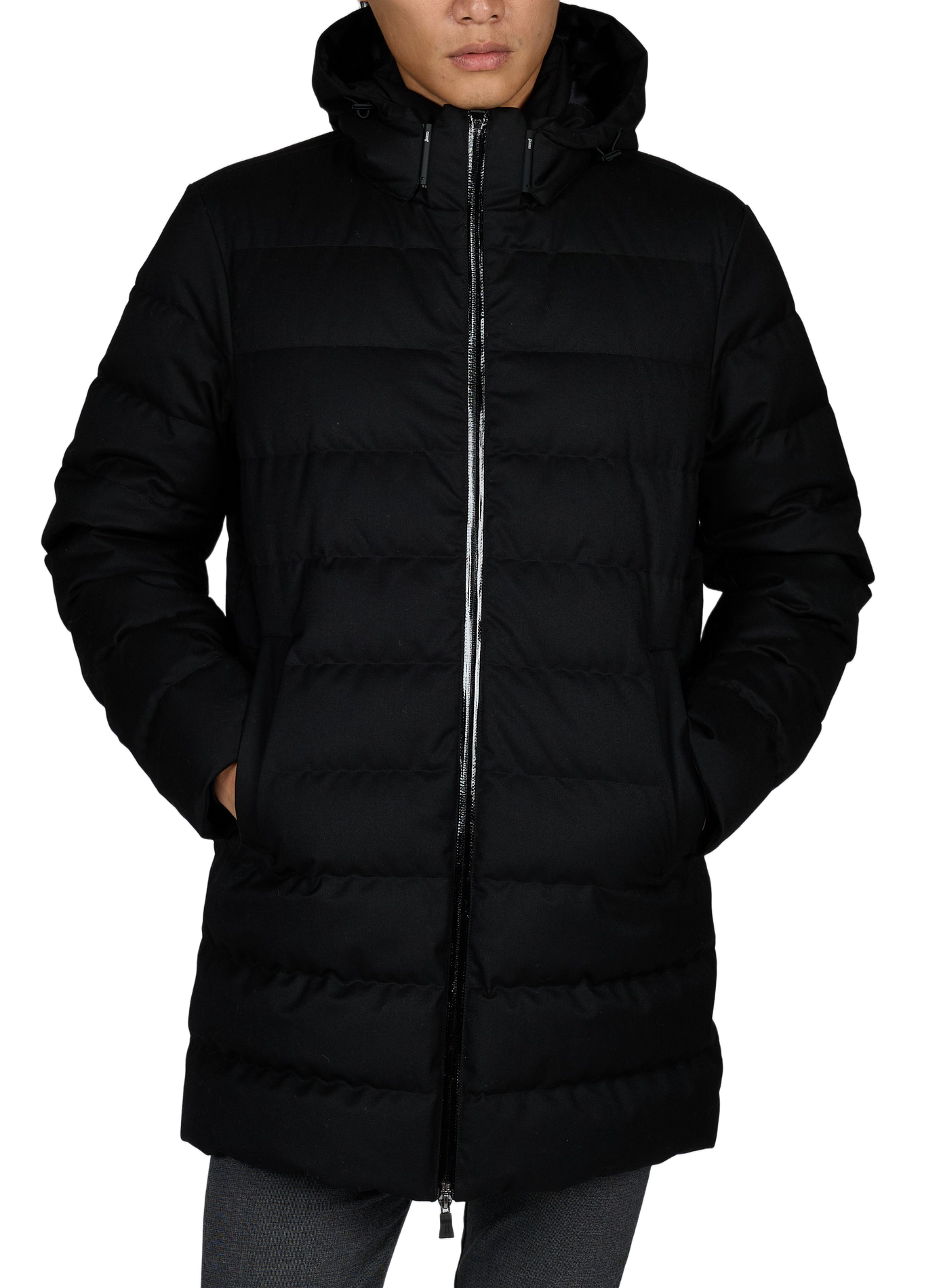 Long quilted hooded puffer jacket HERNO Black