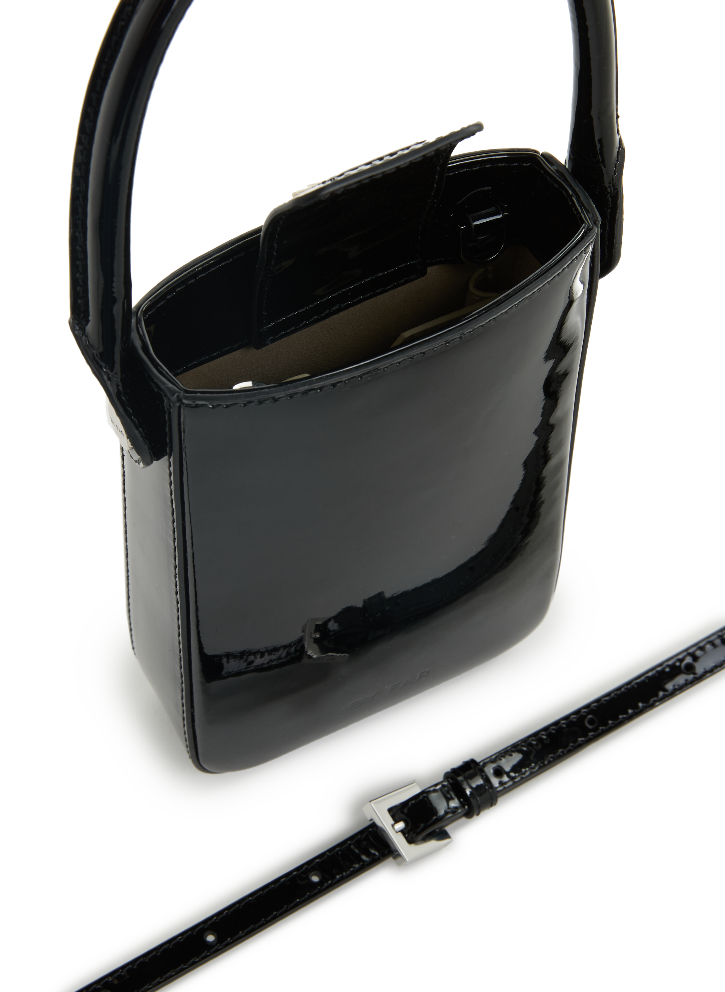 Pochette pour téléphone en cuir verni BY FAR Noir