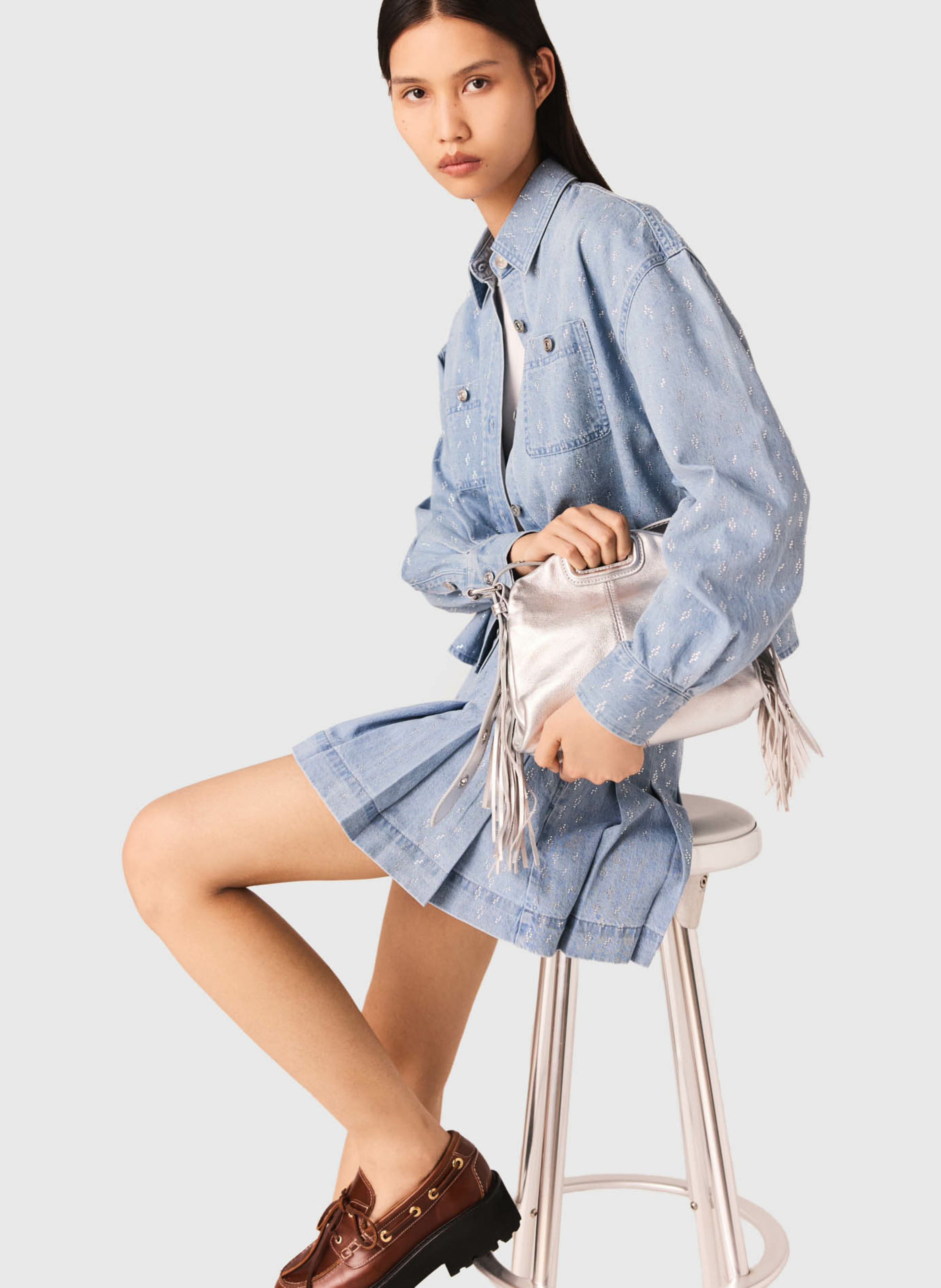 Chemise col classique en jean MAJE Bleu