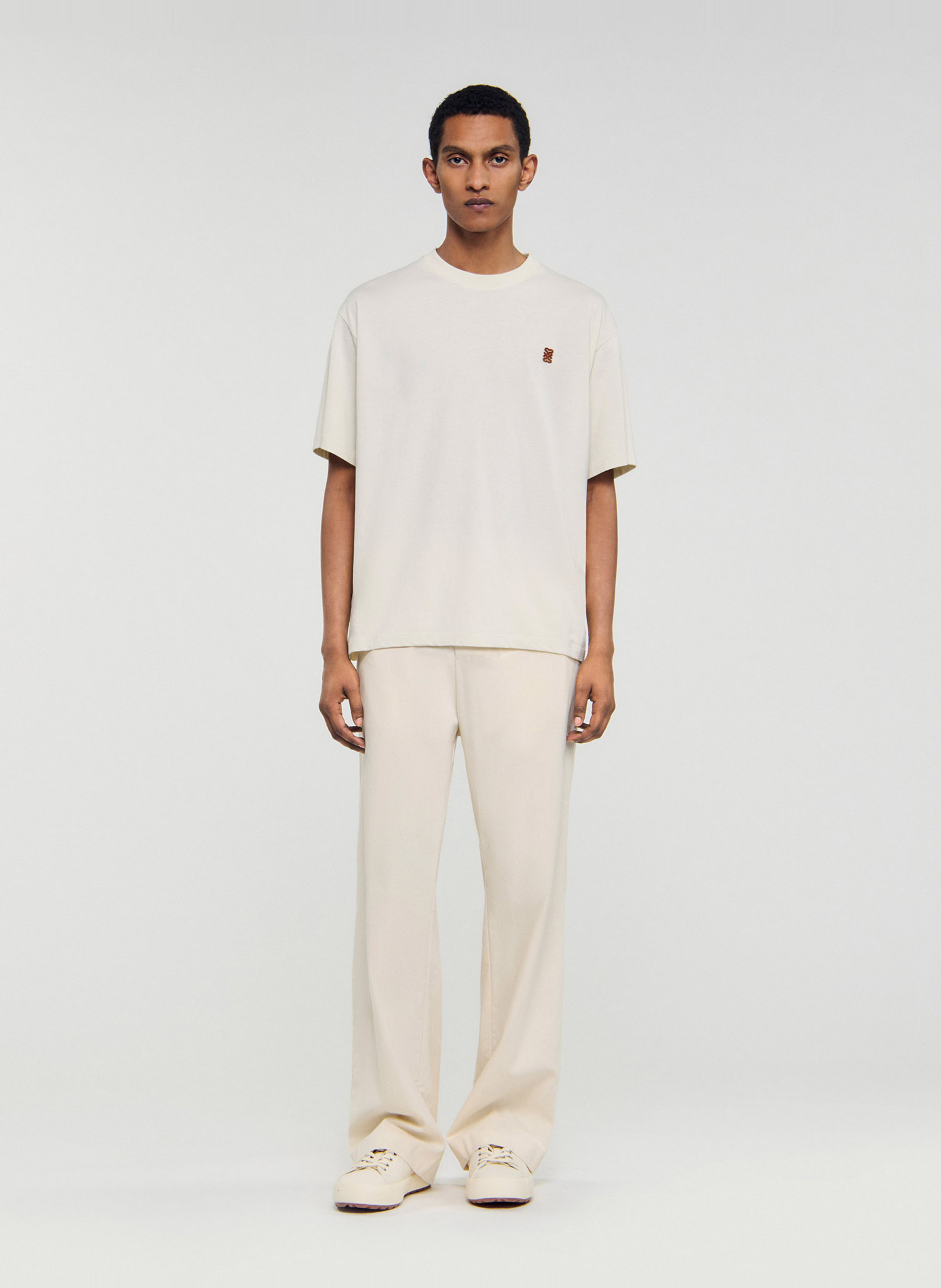 Tee-shirt col rond en coton SANDRO Beige