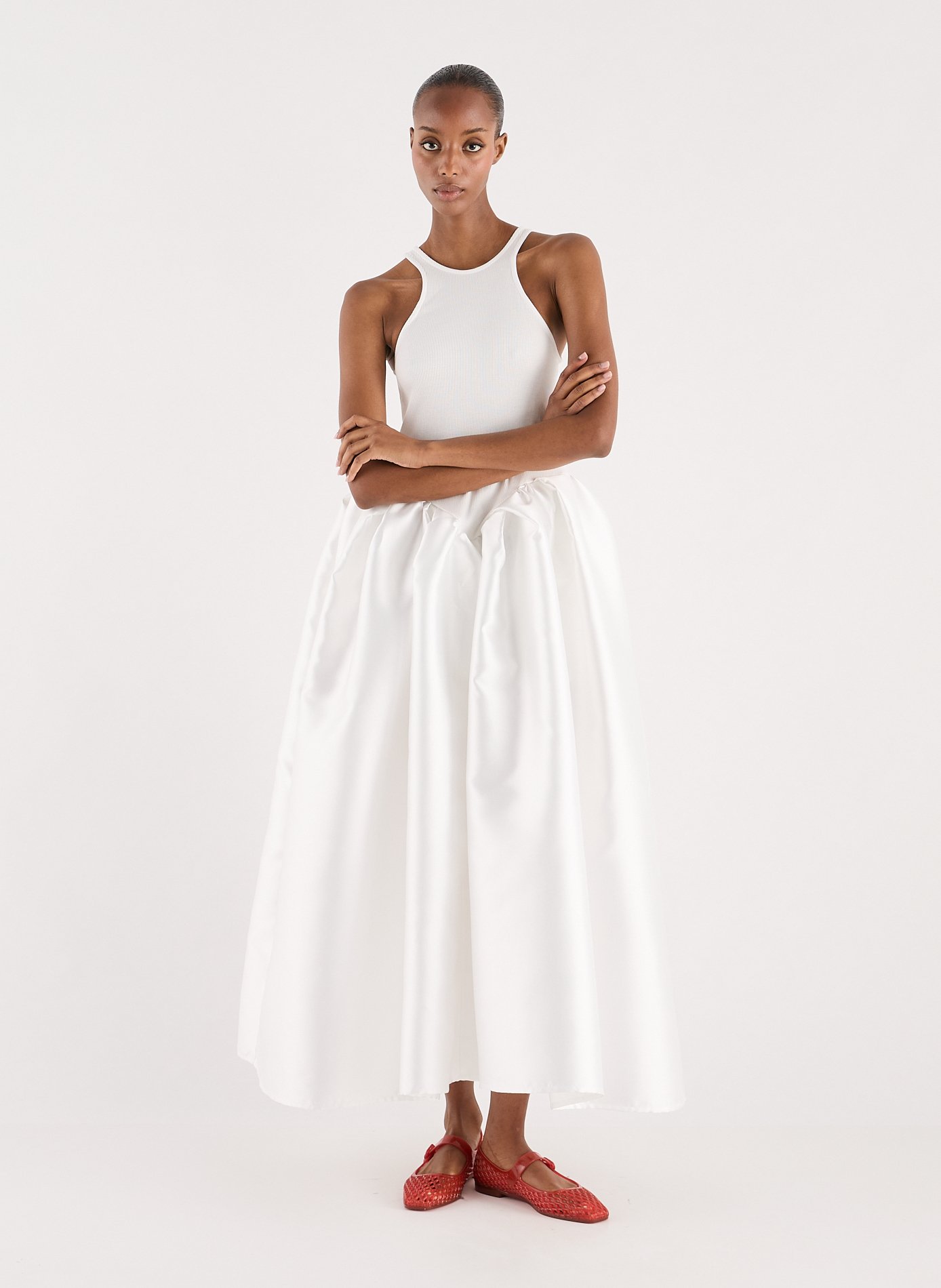 Robe longue à jupe ample en coton biologique MARQUES ALMEIDA Blanc