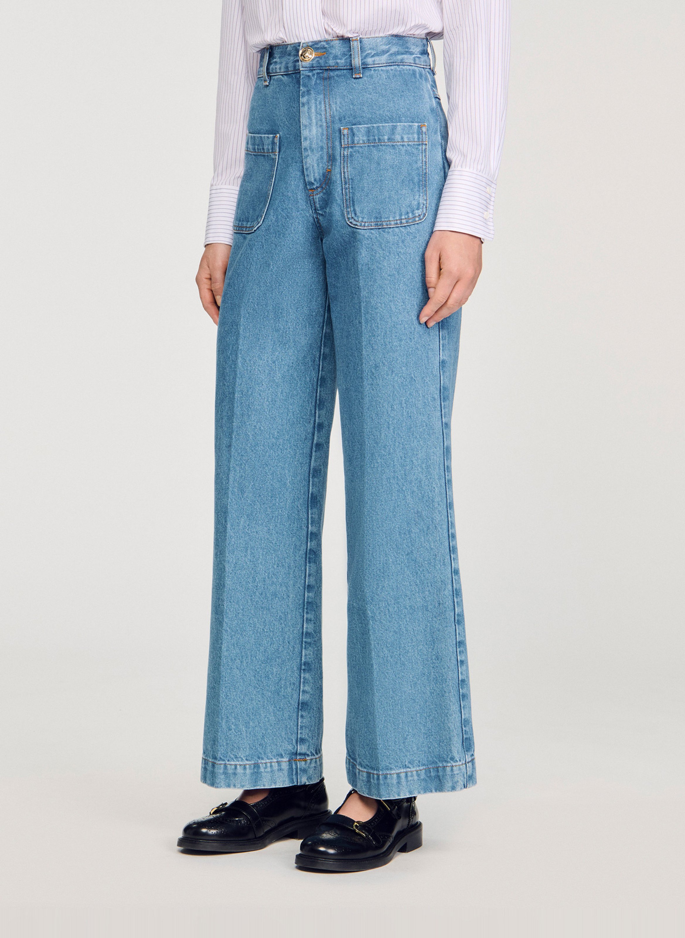 SANDRO Jean large en coton Bleu