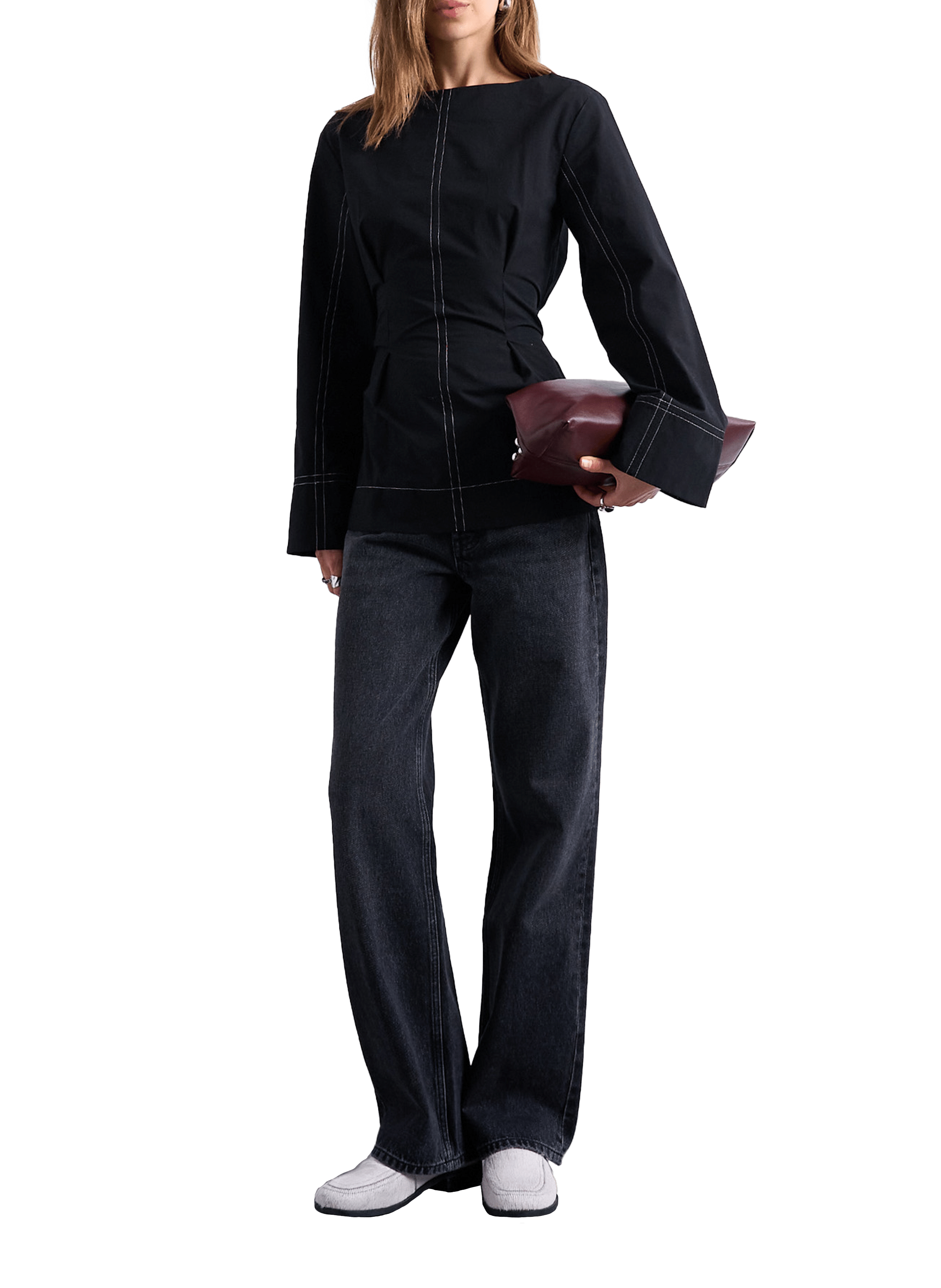 Chemisier ceinturé en coton TOPSHOP Noir