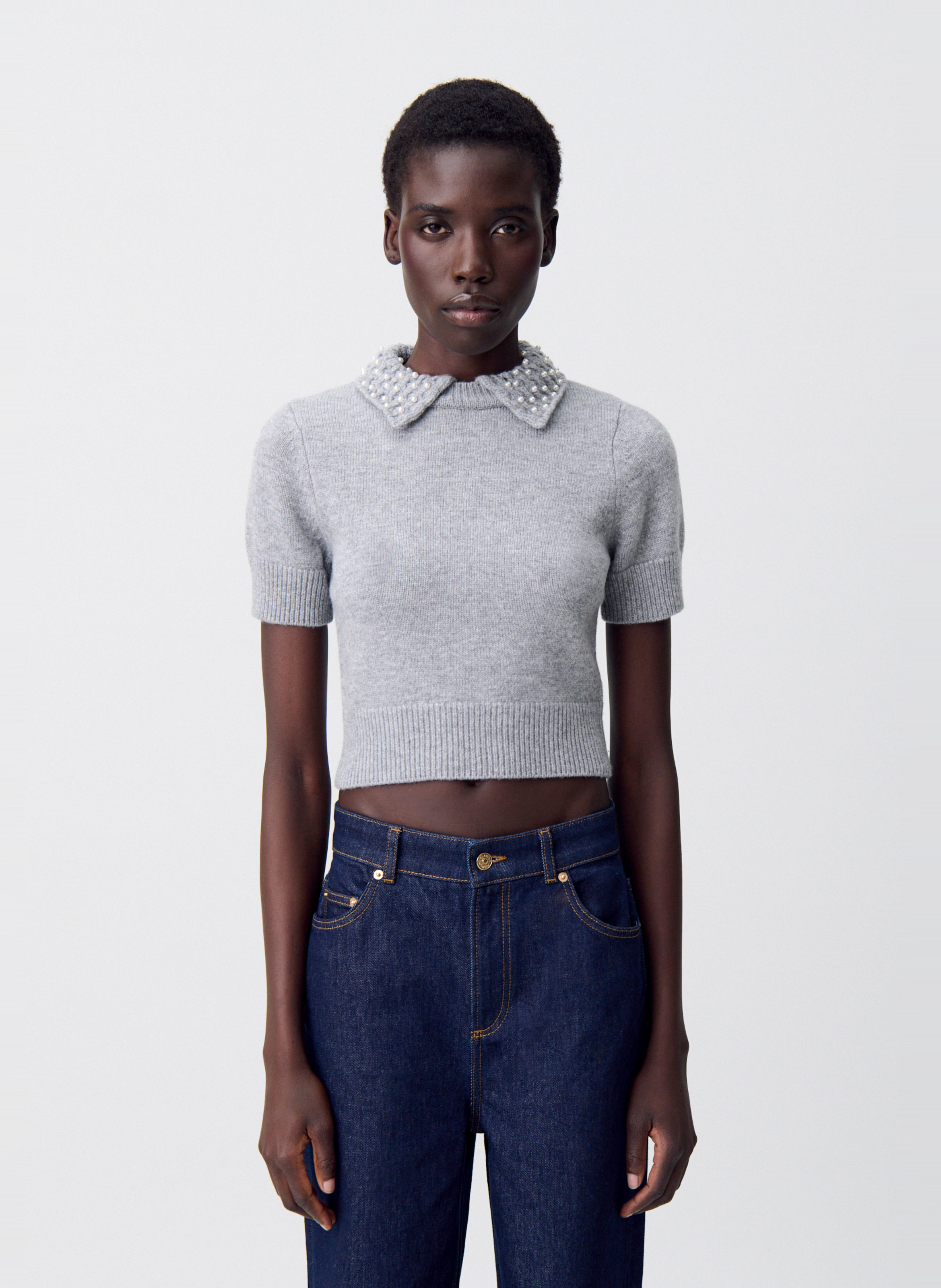 Top ajusté en laine et cachemire miray CLAUDIE PIERLOT Gris