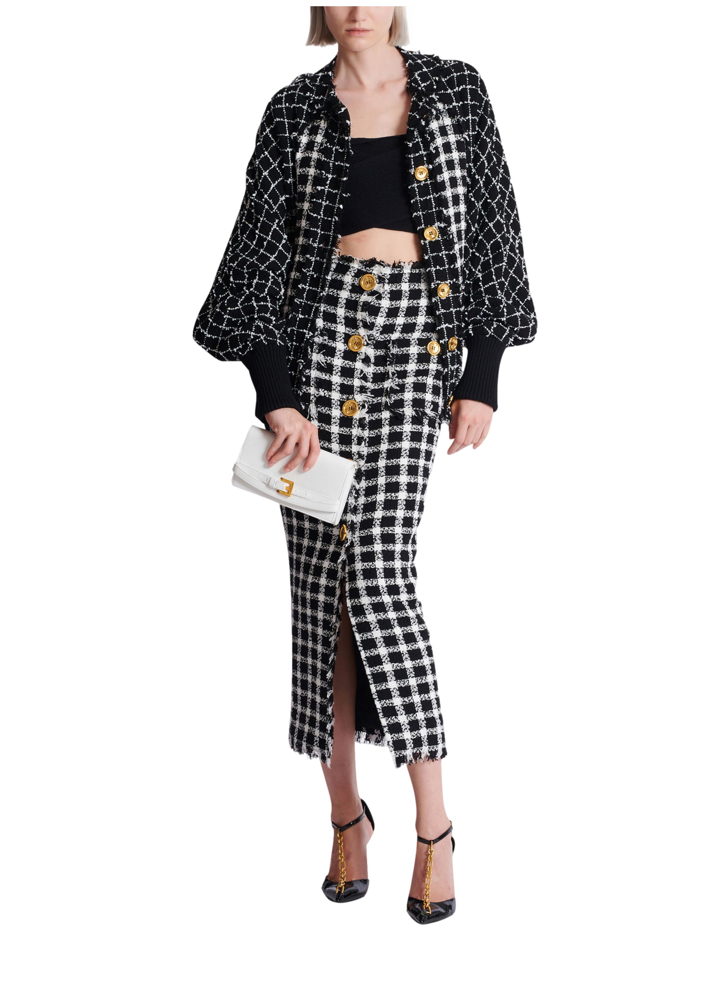 Portefeuille shuffle à chaîne en cuir de veau BALMAIN Blanc