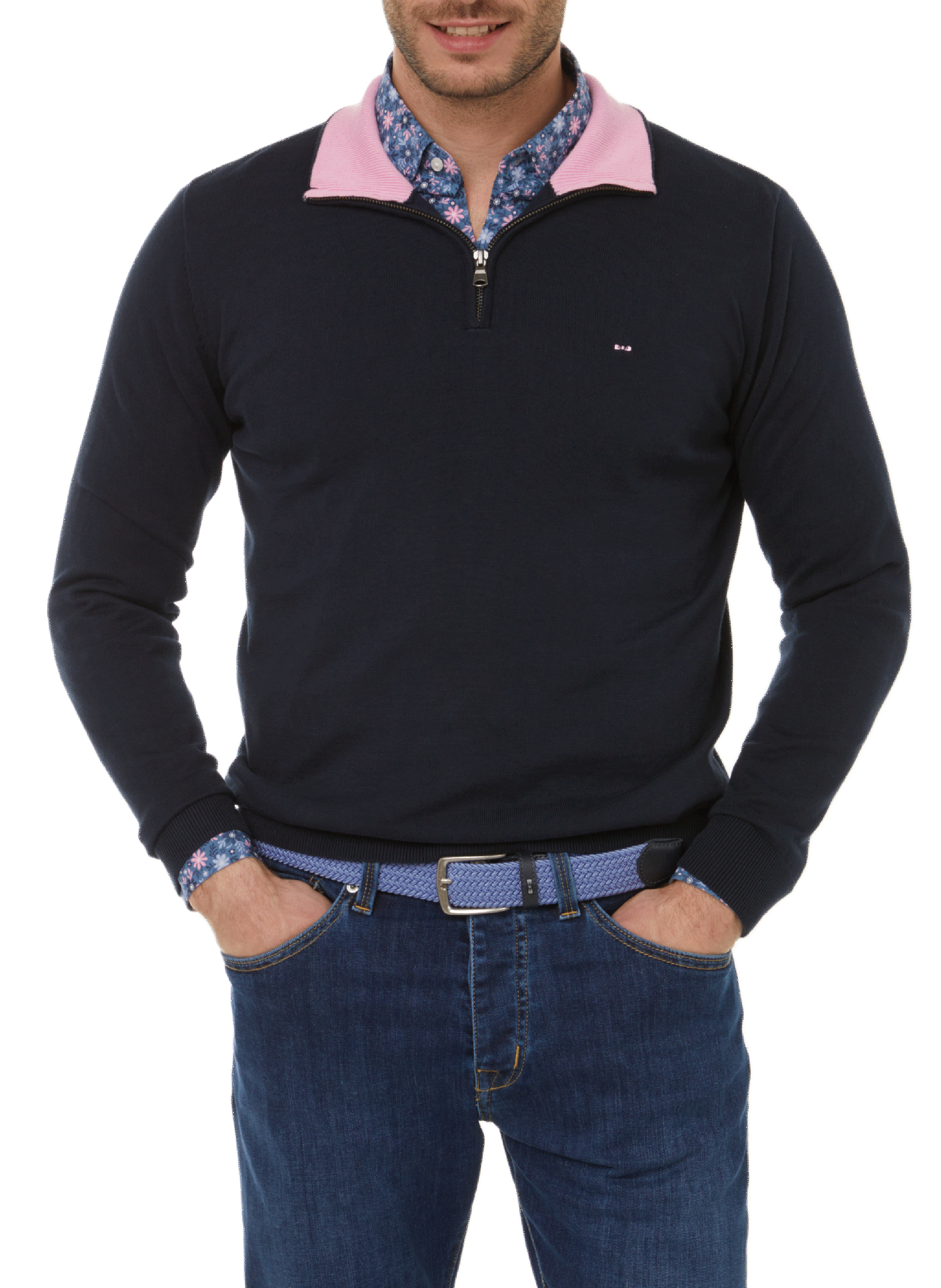 EDEN PARK Jumper with zip neck Blue