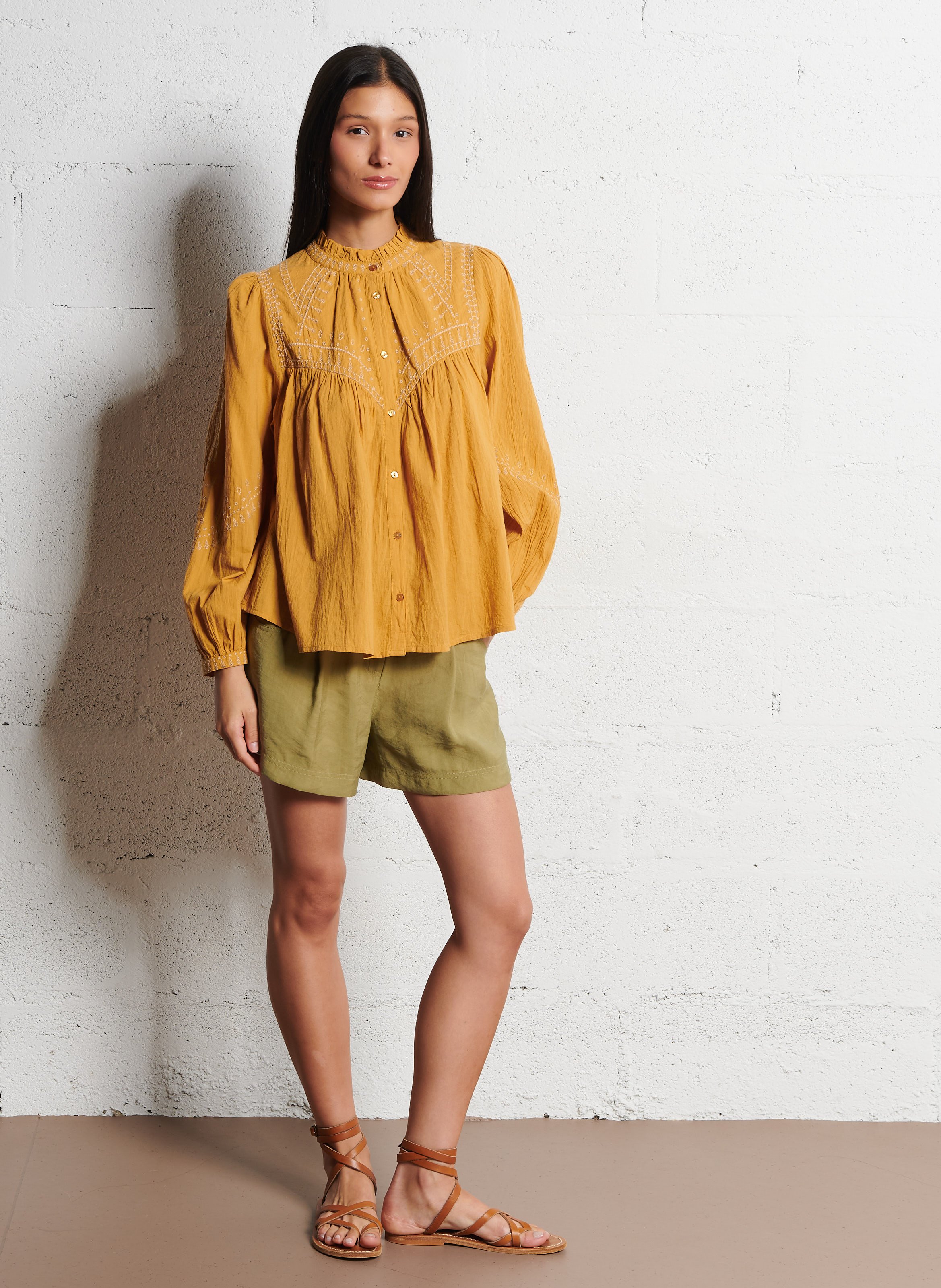 Chemise col victorien en coton jaky BA&SH Beige