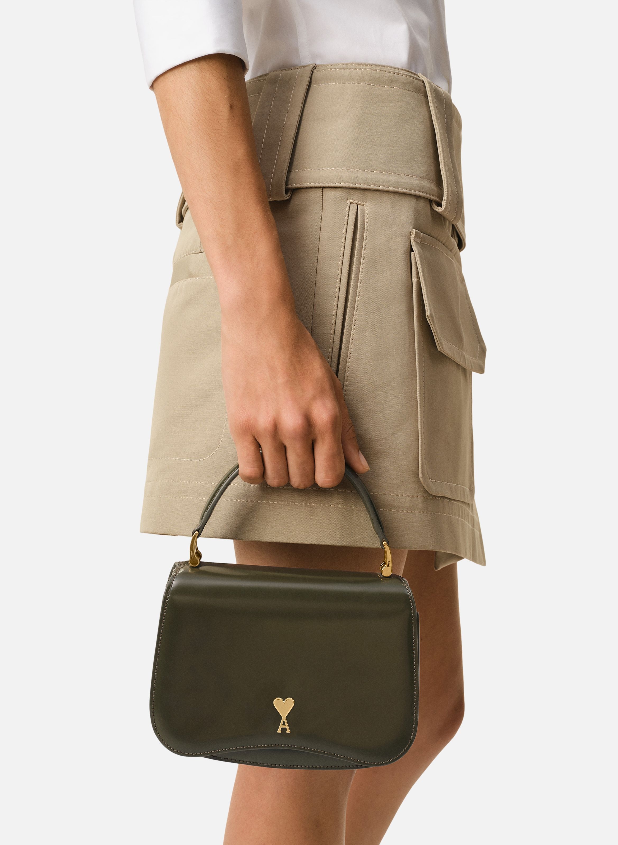 Sac Top Handle Paris Paris En Cuir Glacé unisexe AMI PARIS Vert