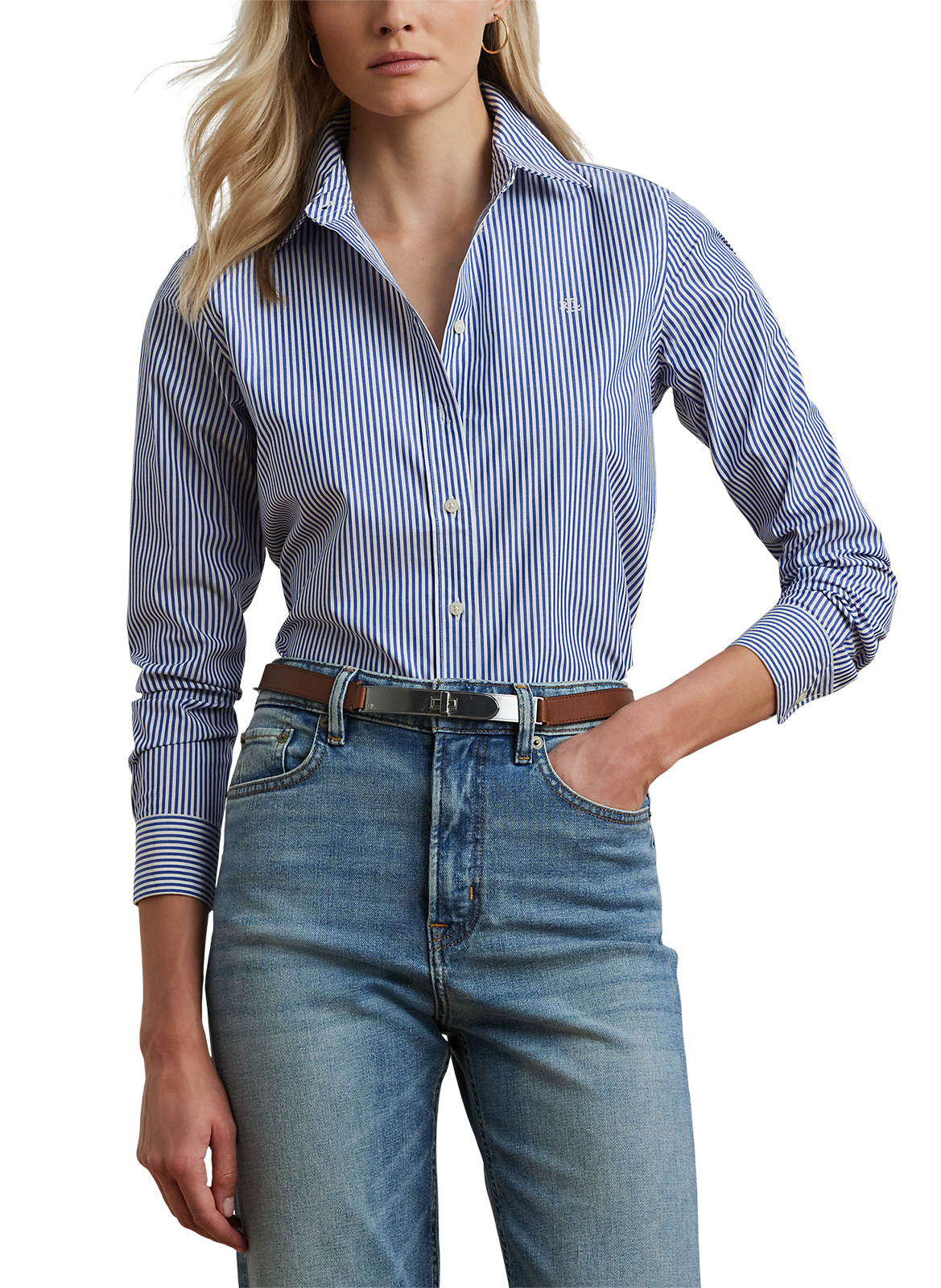 Chemise à rayures en coton mélangé LAUREN Bleu