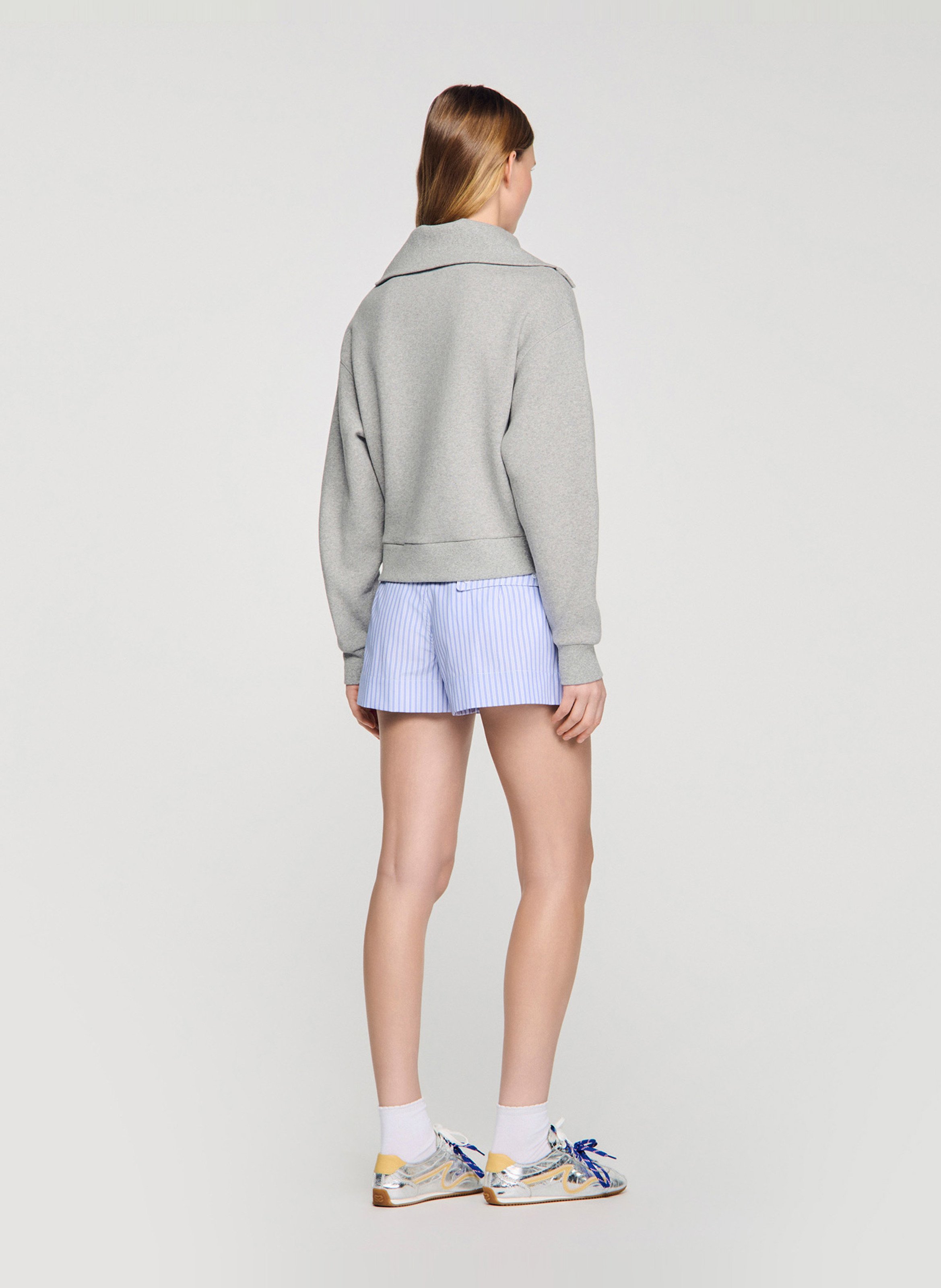 Sweat droit col montant en coton mélangé SANDRO Gris