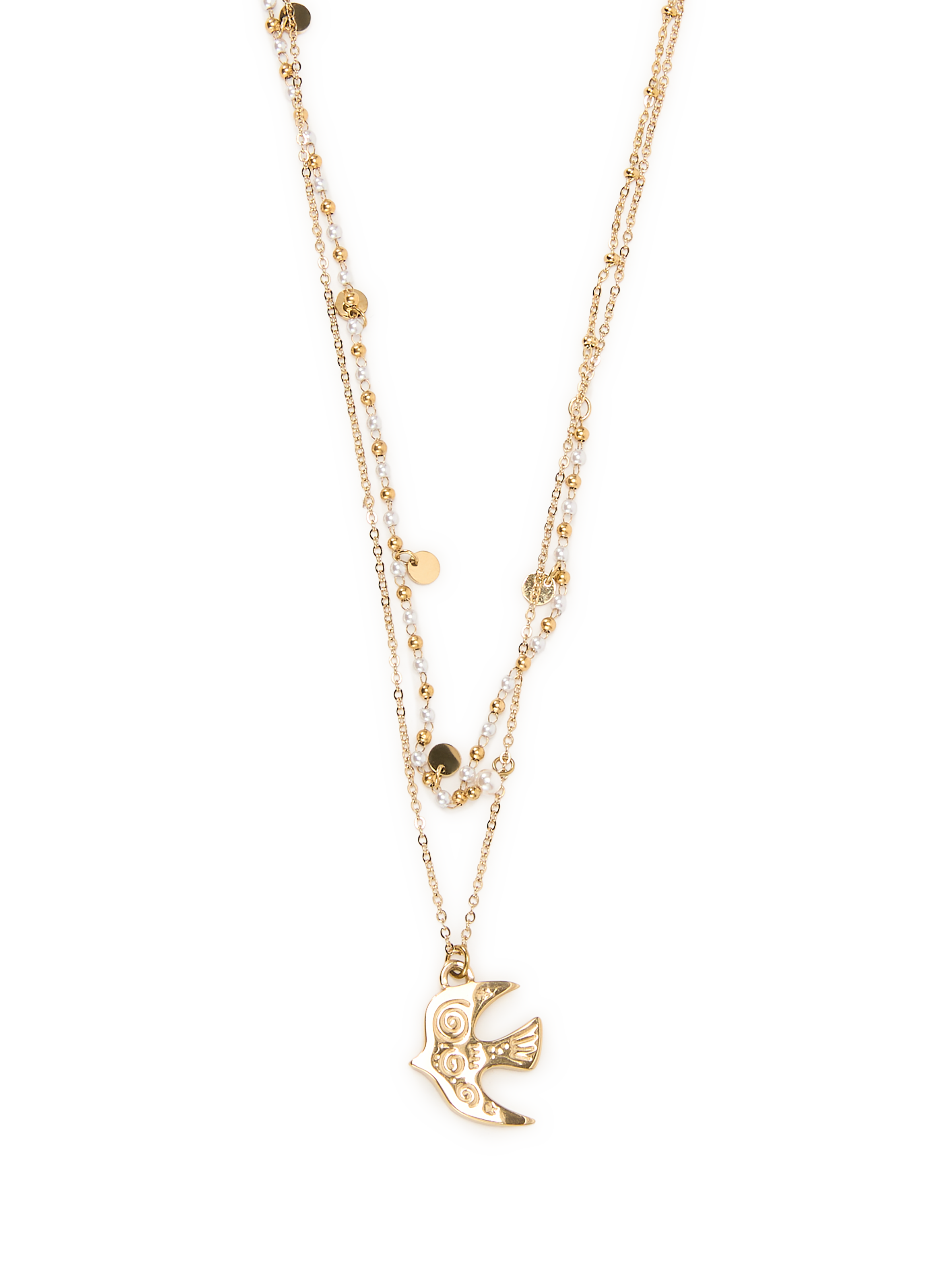 Collier double avec pendentif oiseau AU PRINTEMPS PARIS Doré