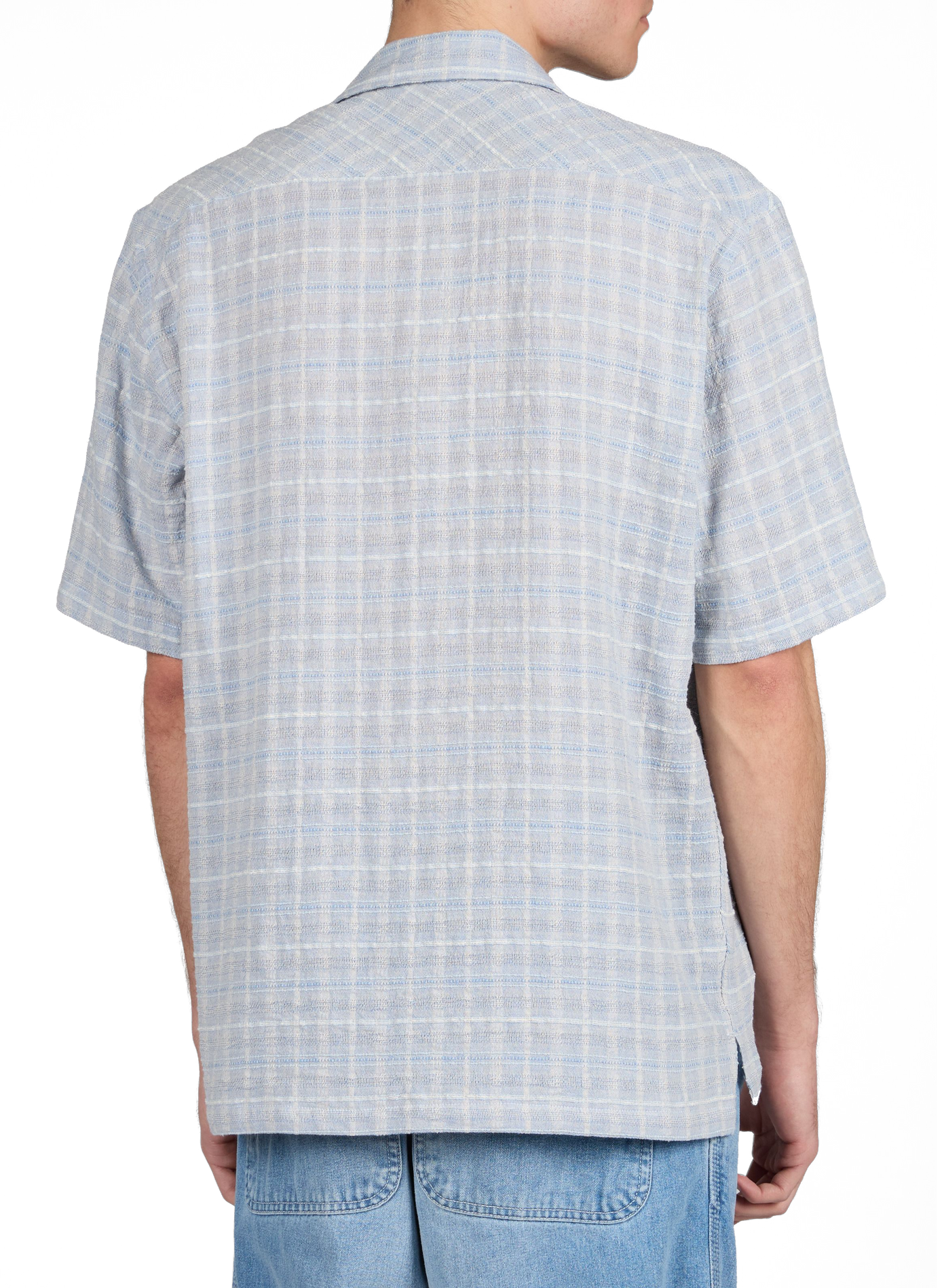 Chemise manches courtes à carreaux en coton mélangé SAMSOE SAMSOE Bleu