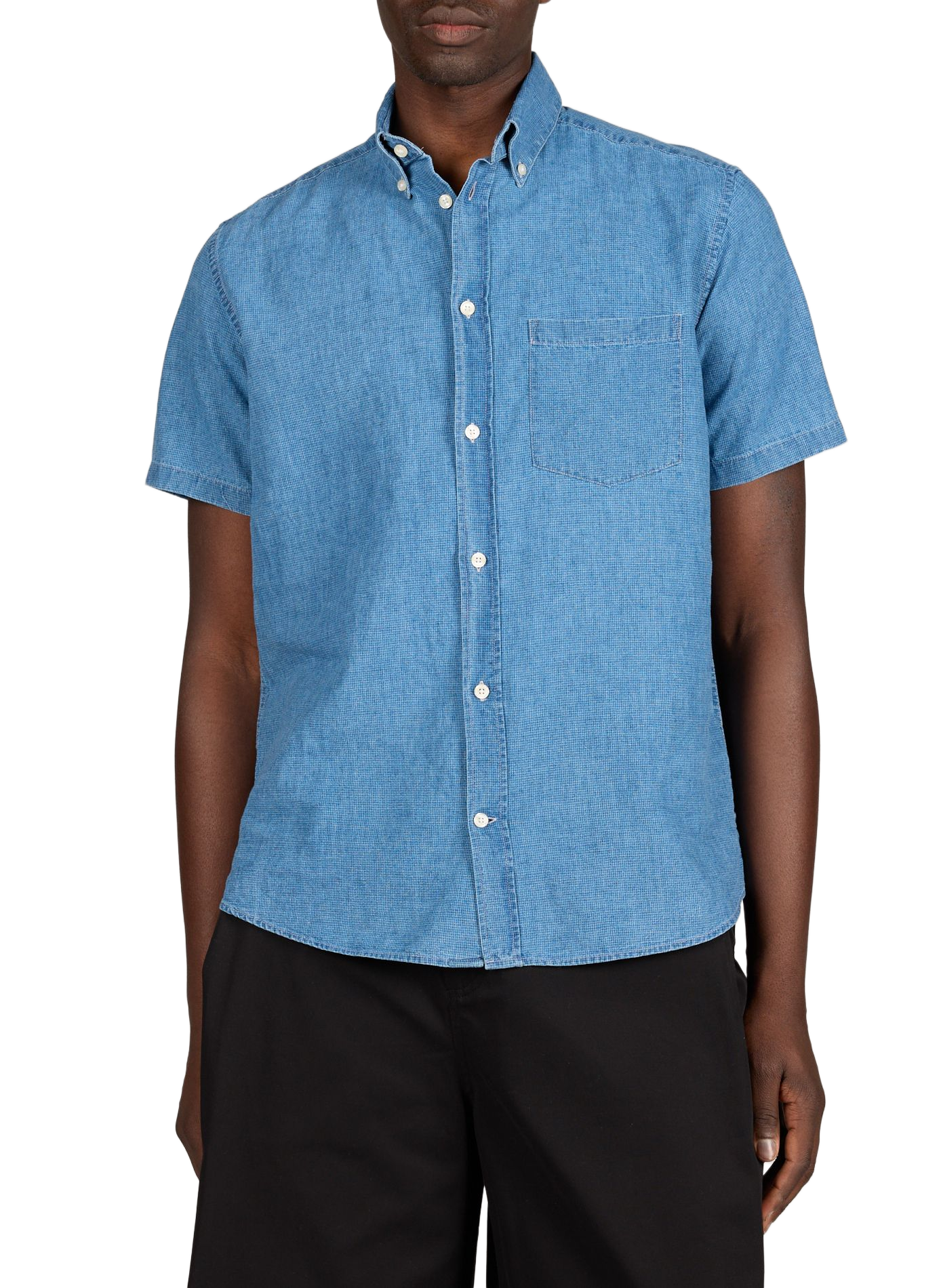 Camisa de cuello americano de manga corta de algodón AU PRINTEMPS PARIS Azul