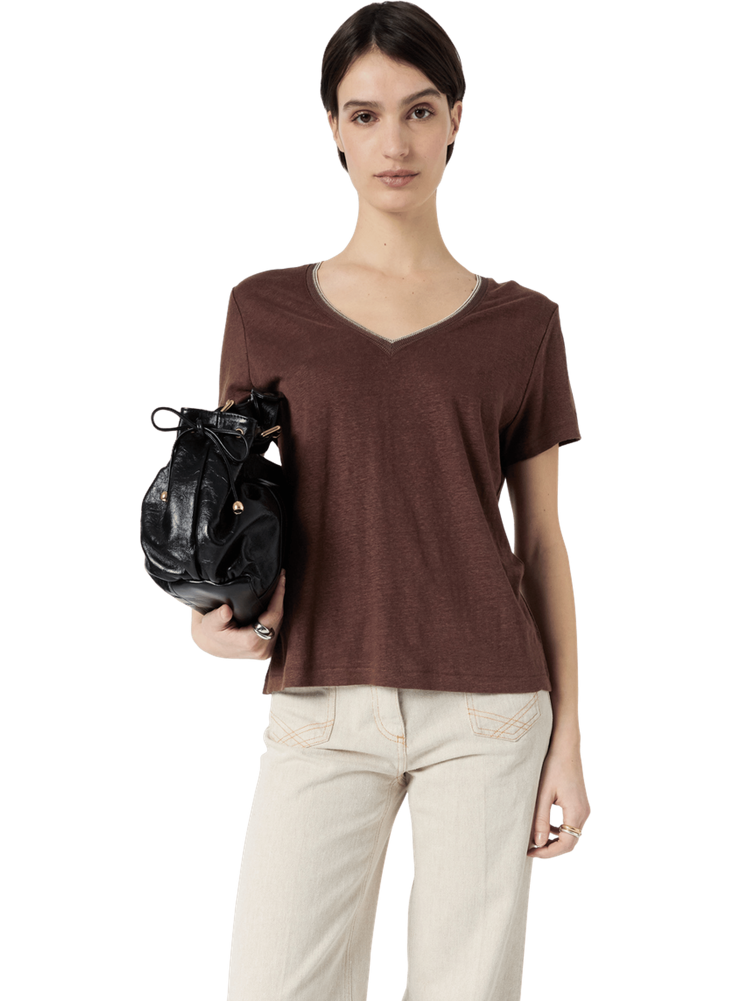 T-shirt v en lin à lurex - mirana GERARD DAREL Marron